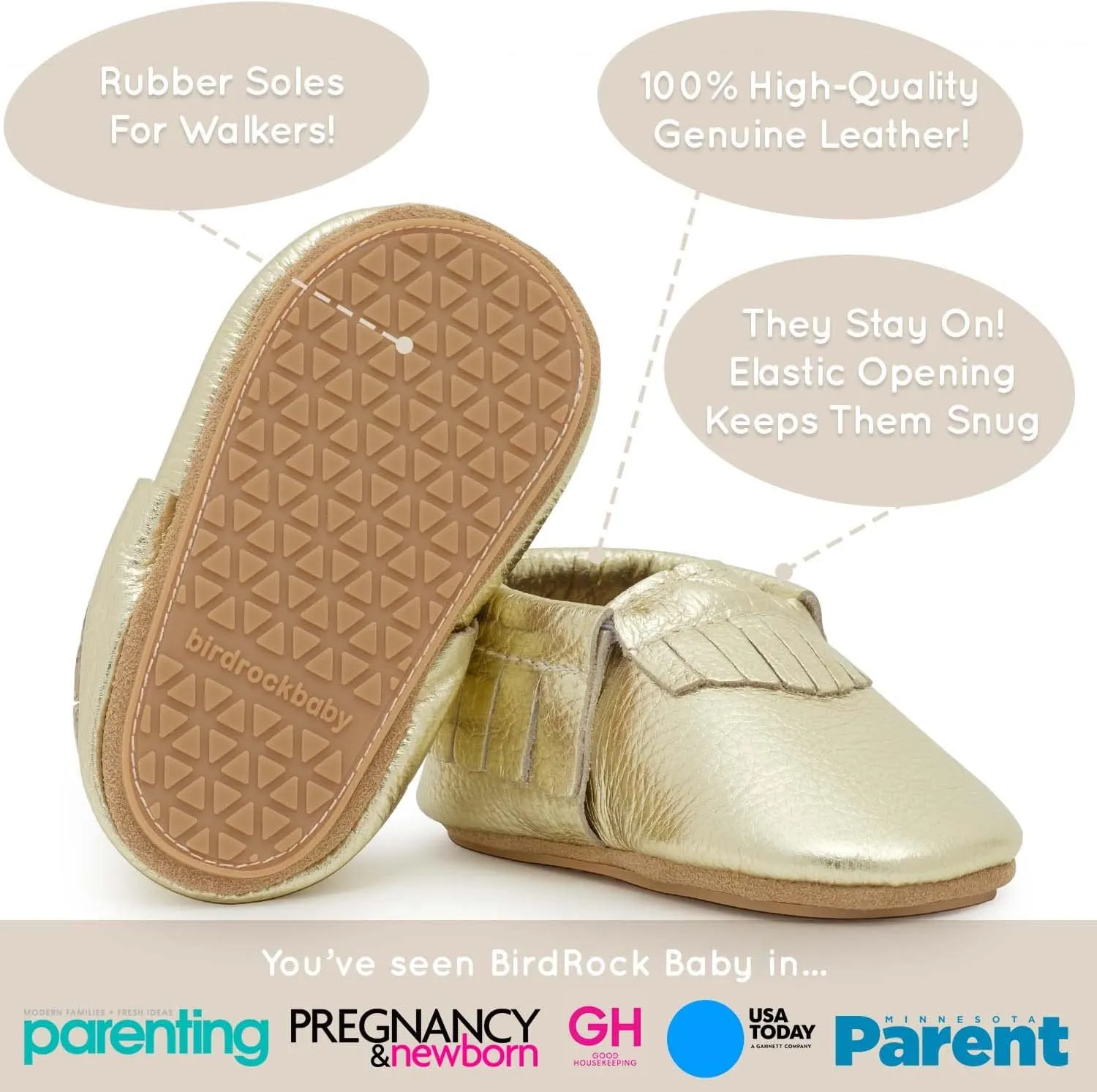 BirdRock Baby Hard Sole Moccasins - Genuine Leather Shoes for Boys and Girls