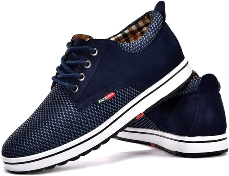 CERYTHRINA Men's Taller Height Increasing Elevator Shoes 2.36'' Lace-up Flannelette Cowhide Leather Dress Shoes