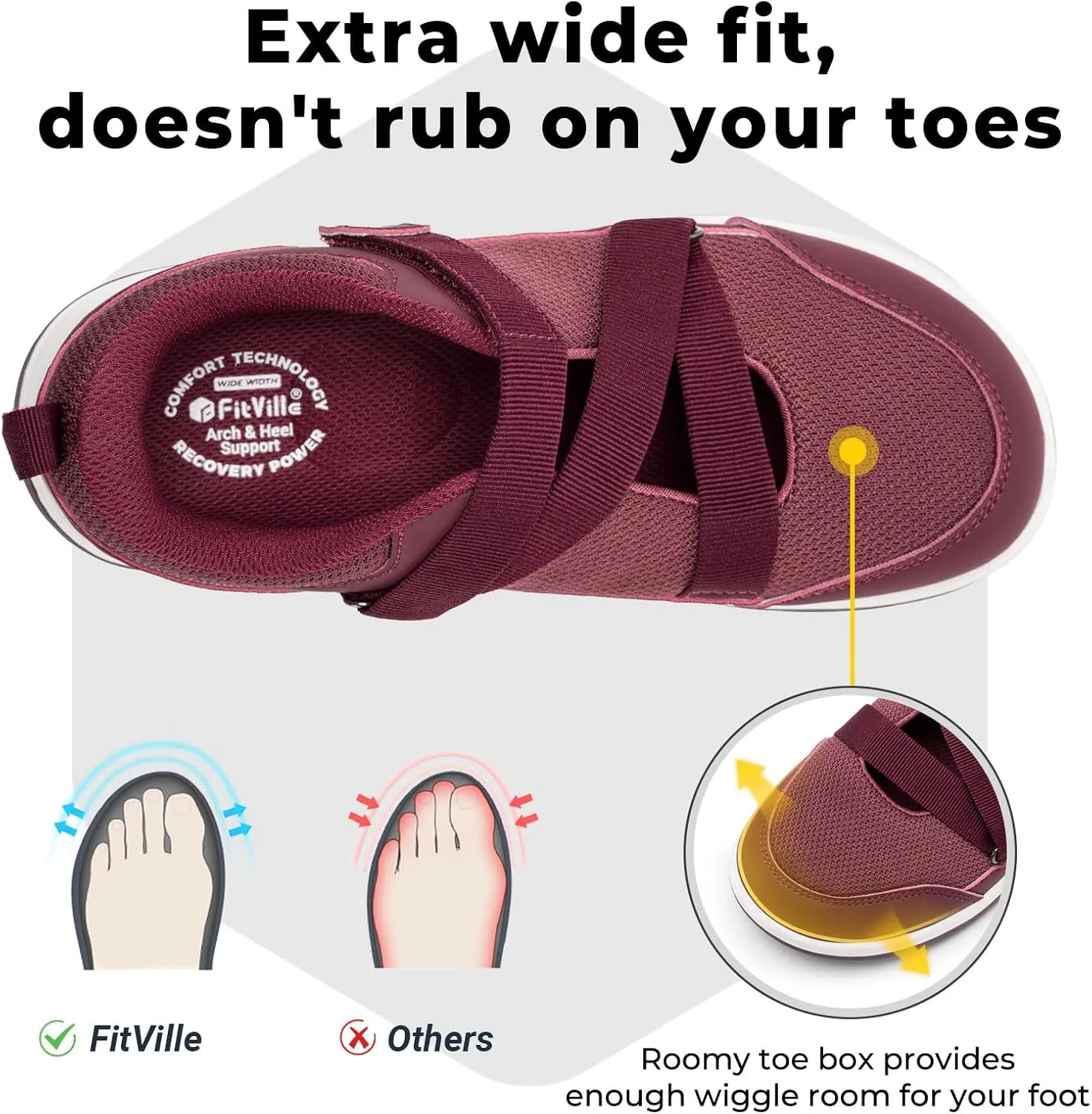 FitVille Extra Wide Shoes for Women Comfortable Adjustable Strap for Swollen Feet Diabetic Sandals for Women Wide Width Neuropathy Foot Pain Relief