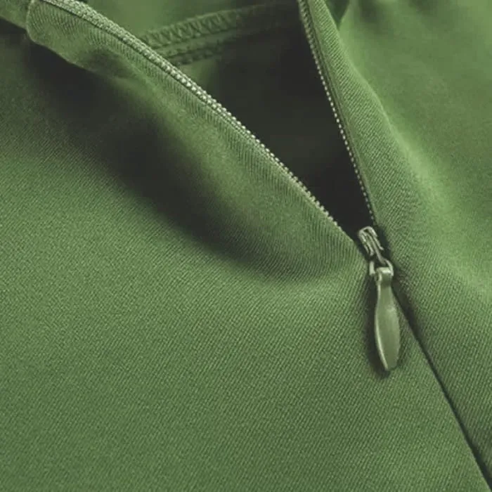 Green Crop Cardigan Sweater Drawstring Split Slip Dress