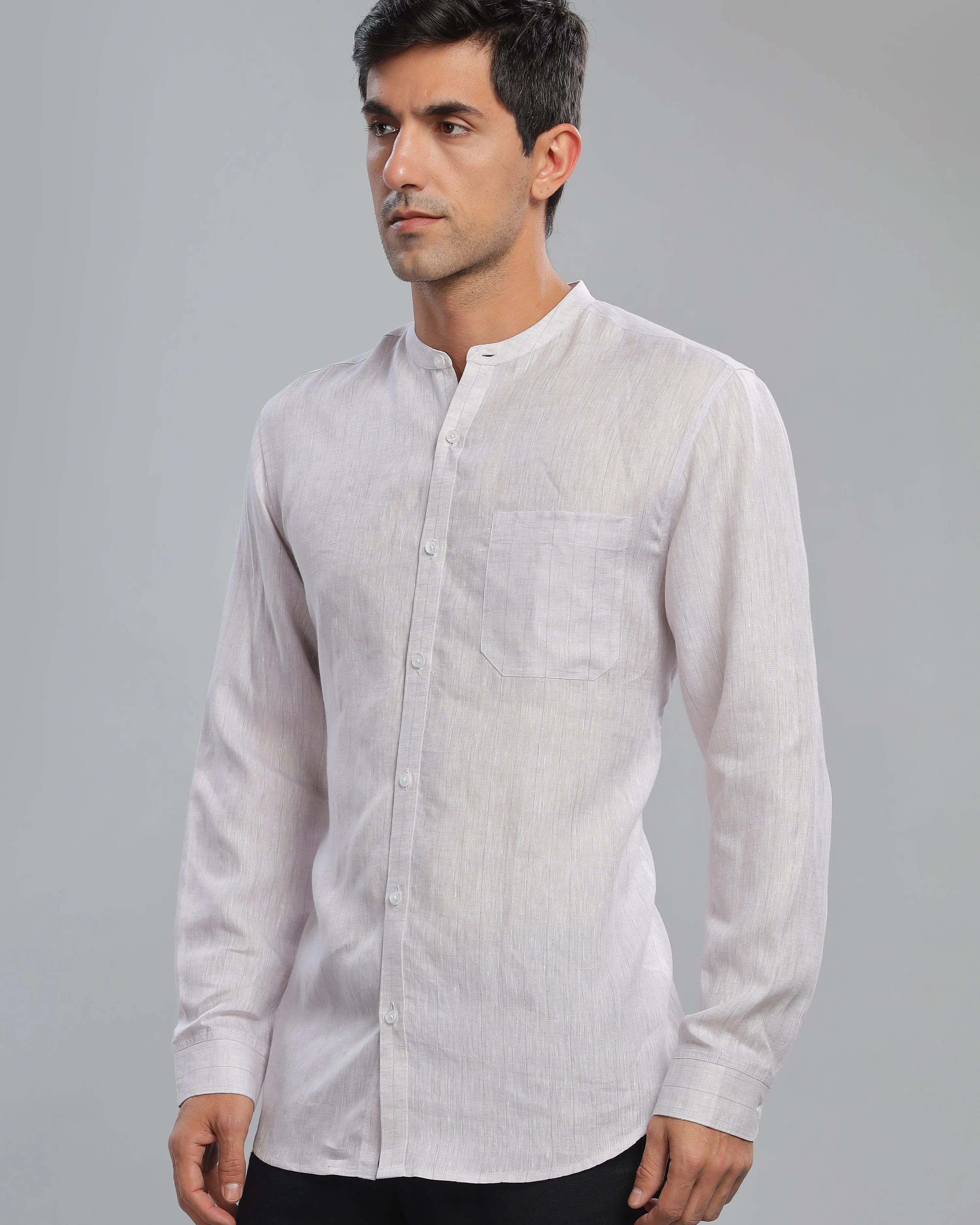 Grey Lilac Striped Linen Shirt