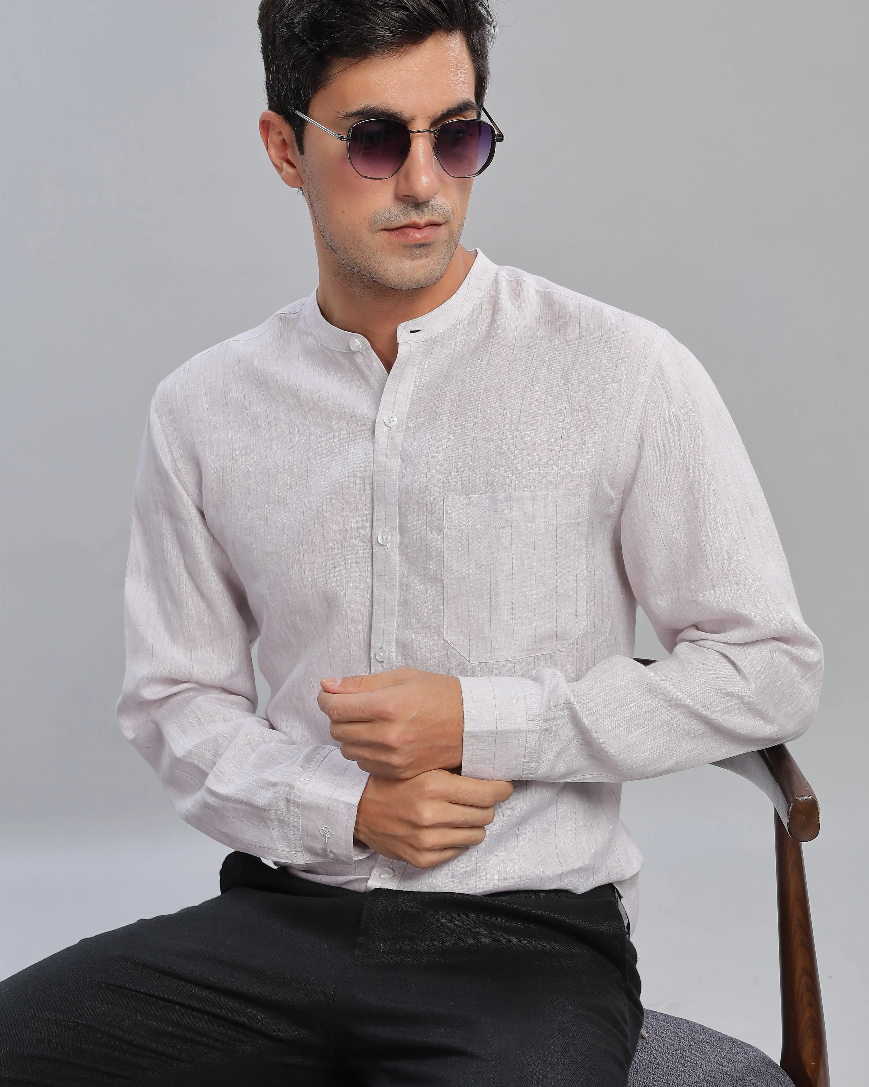 Grey Lilac Striped Linen Shirt