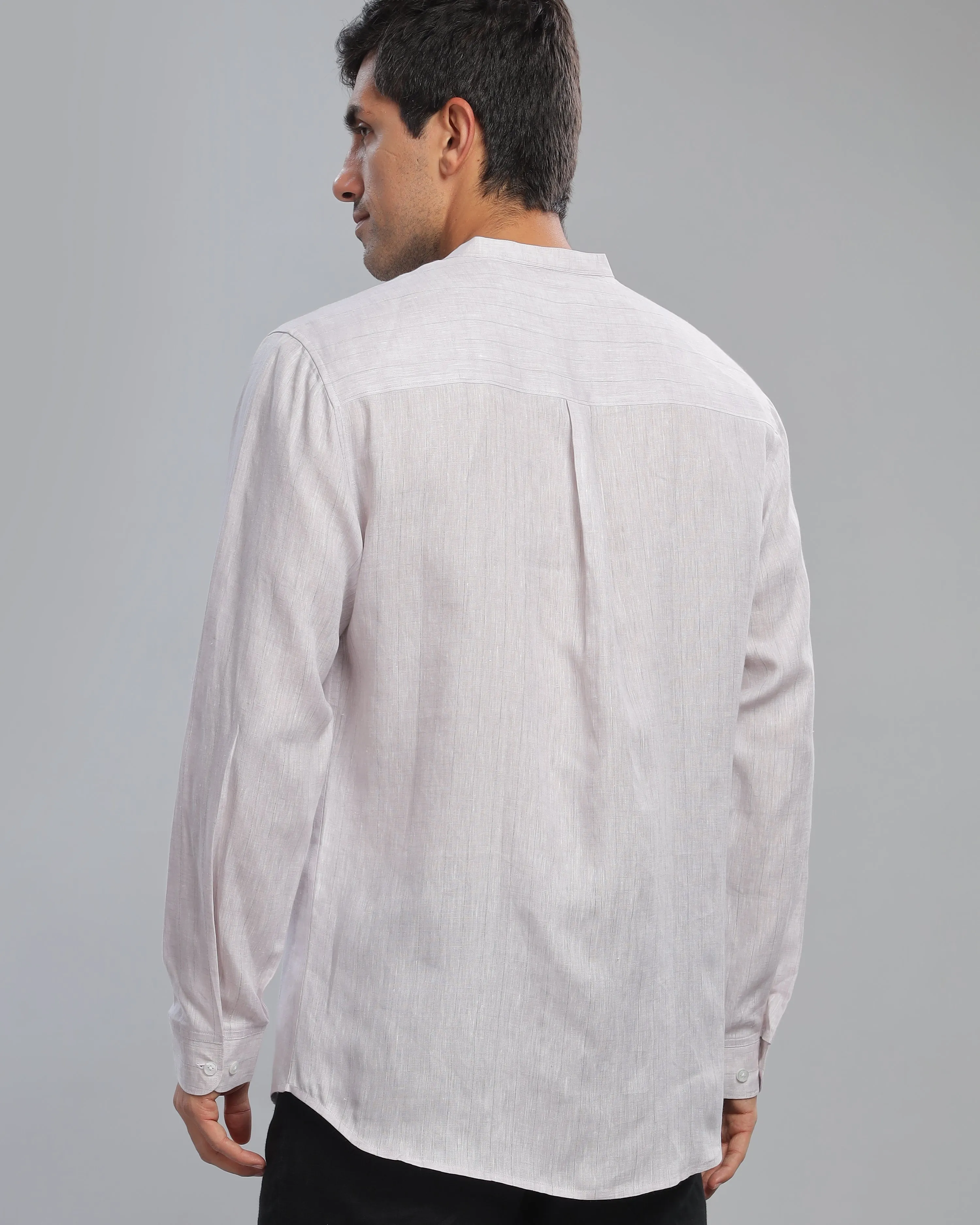 Grey Lilac Striped Linen Shirt