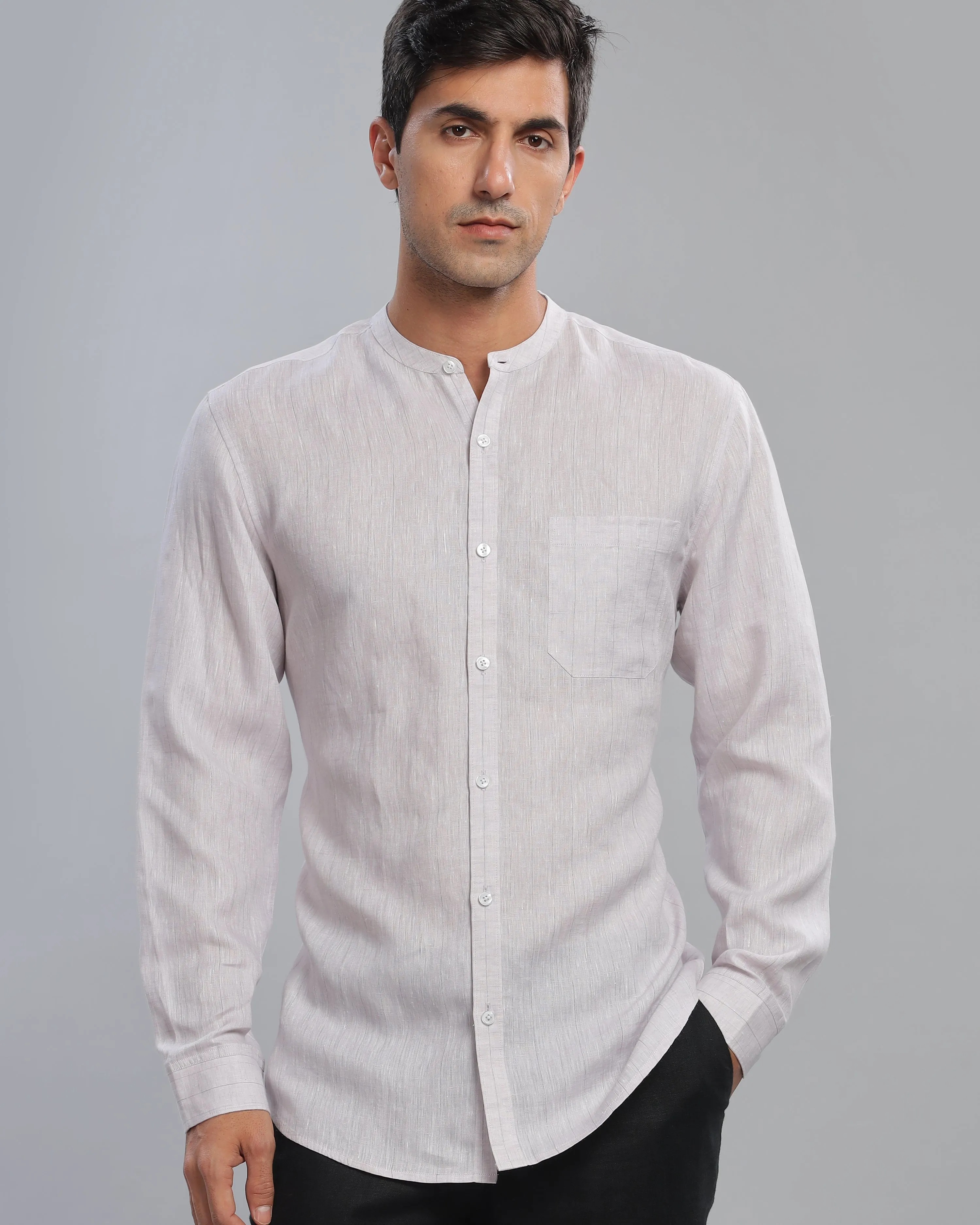 Grey Lilac Striped Linen Shirt
