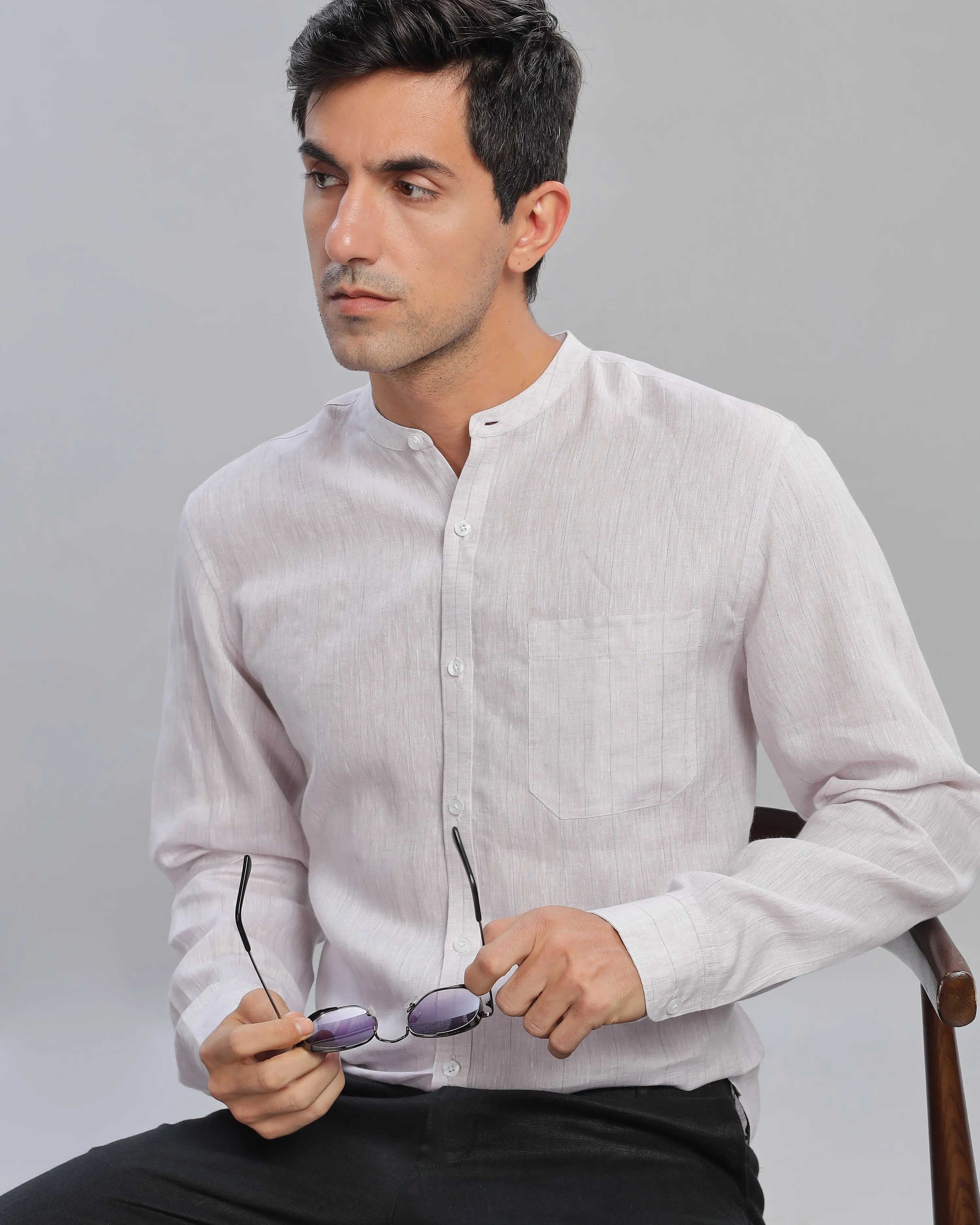 Grey Lilac Striped Linen Shirt