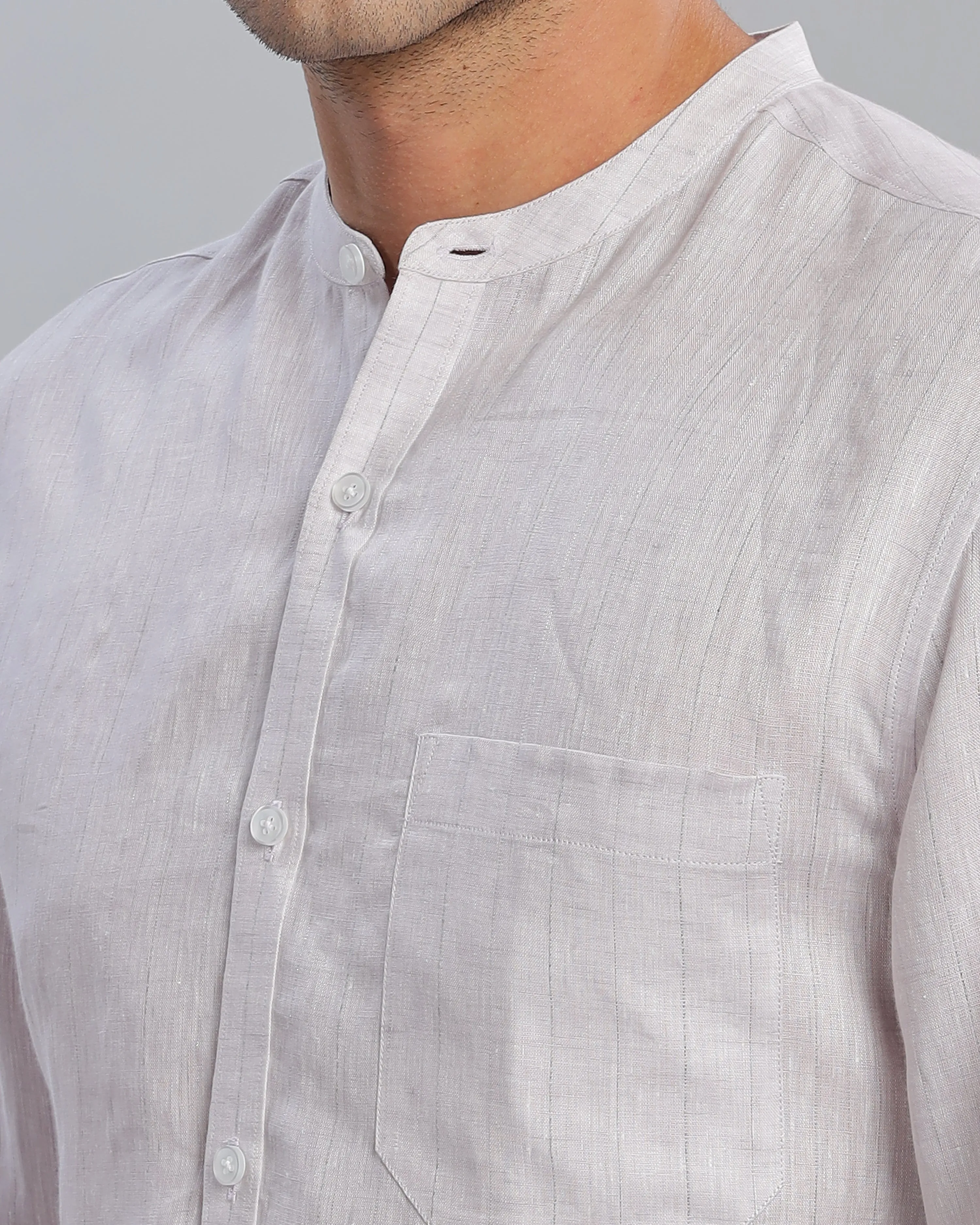 Grey Lilac Striped Linen Shirt
