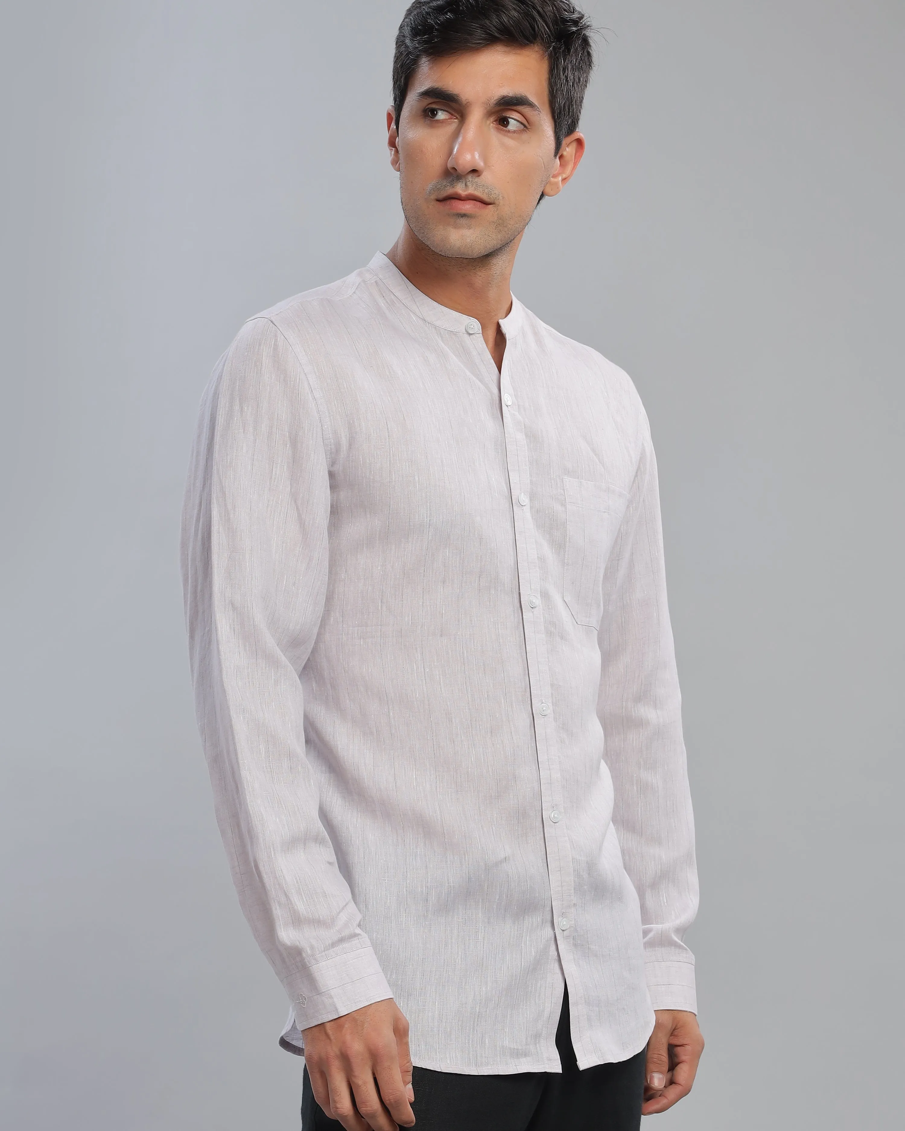 Grey Lilac Striped Linen Shirt