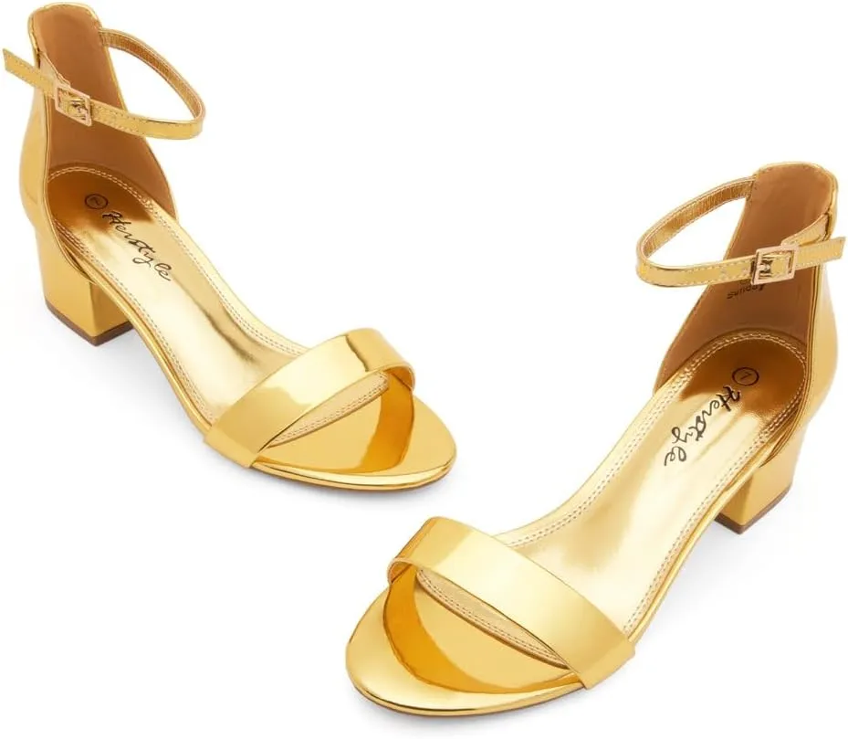 Herstyle Womens Low Heels  Open Toe Chunky Block Heeled Sandals with Ankle Strap | Comfortable Dressy Short Heels for Prom, Wedding, Party & Office
