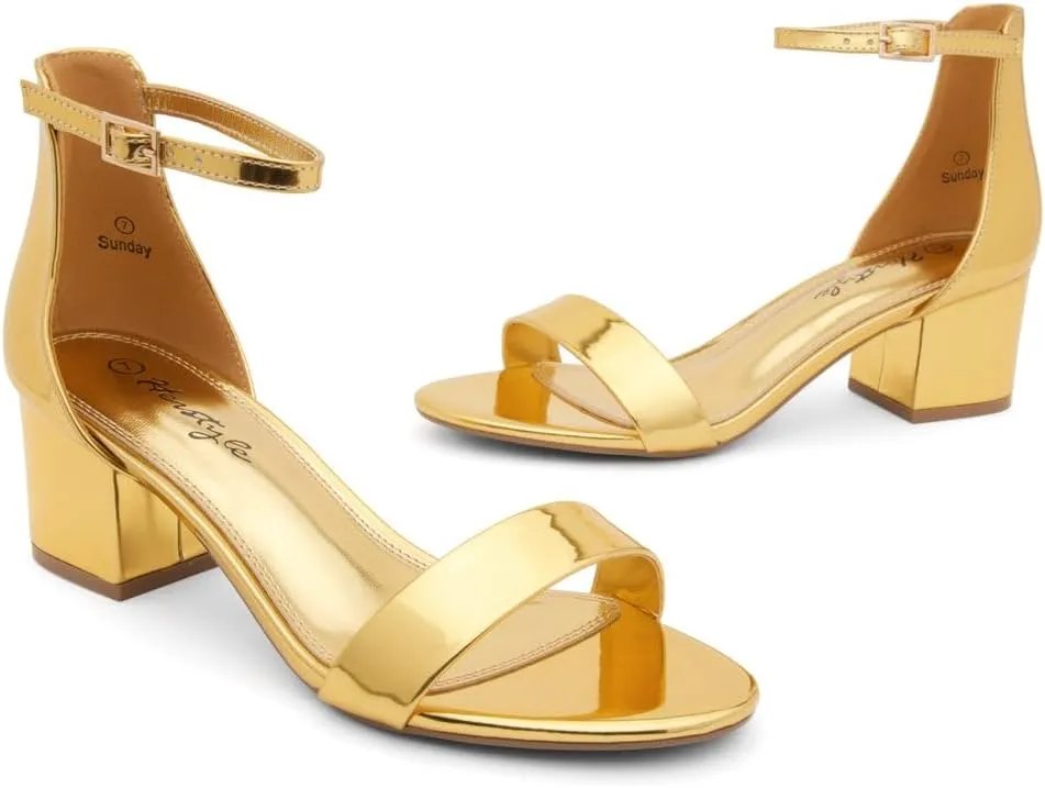 Herstyle Womens Low Heels  Open Toe Chunky Block Heeled Sandals with Ankle Strap | Comfortable Dressy Short Heels for Prom, Wedding, Party & Office