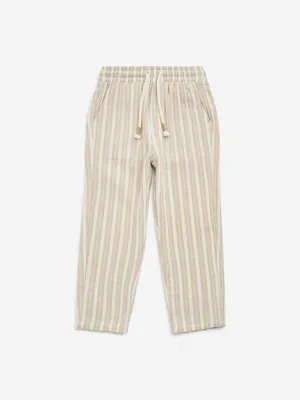 HOP Kids Beige Striped Mid-Rise Cotton Pants