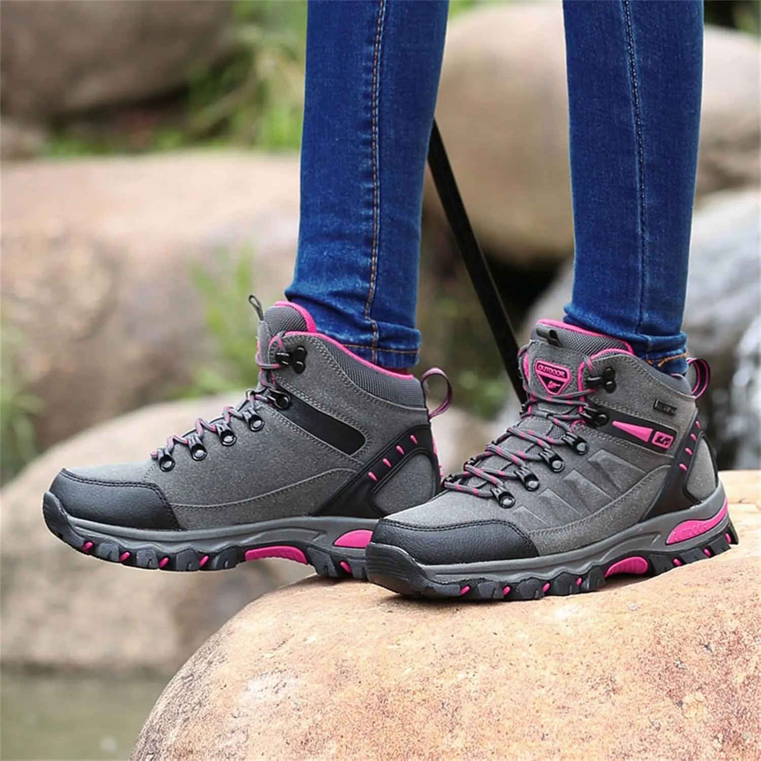 JiuQing Women's Walking Boots Waterproof Trekking & Hiking Shoes for Backpacking Camping Trails Outdoor Walking
