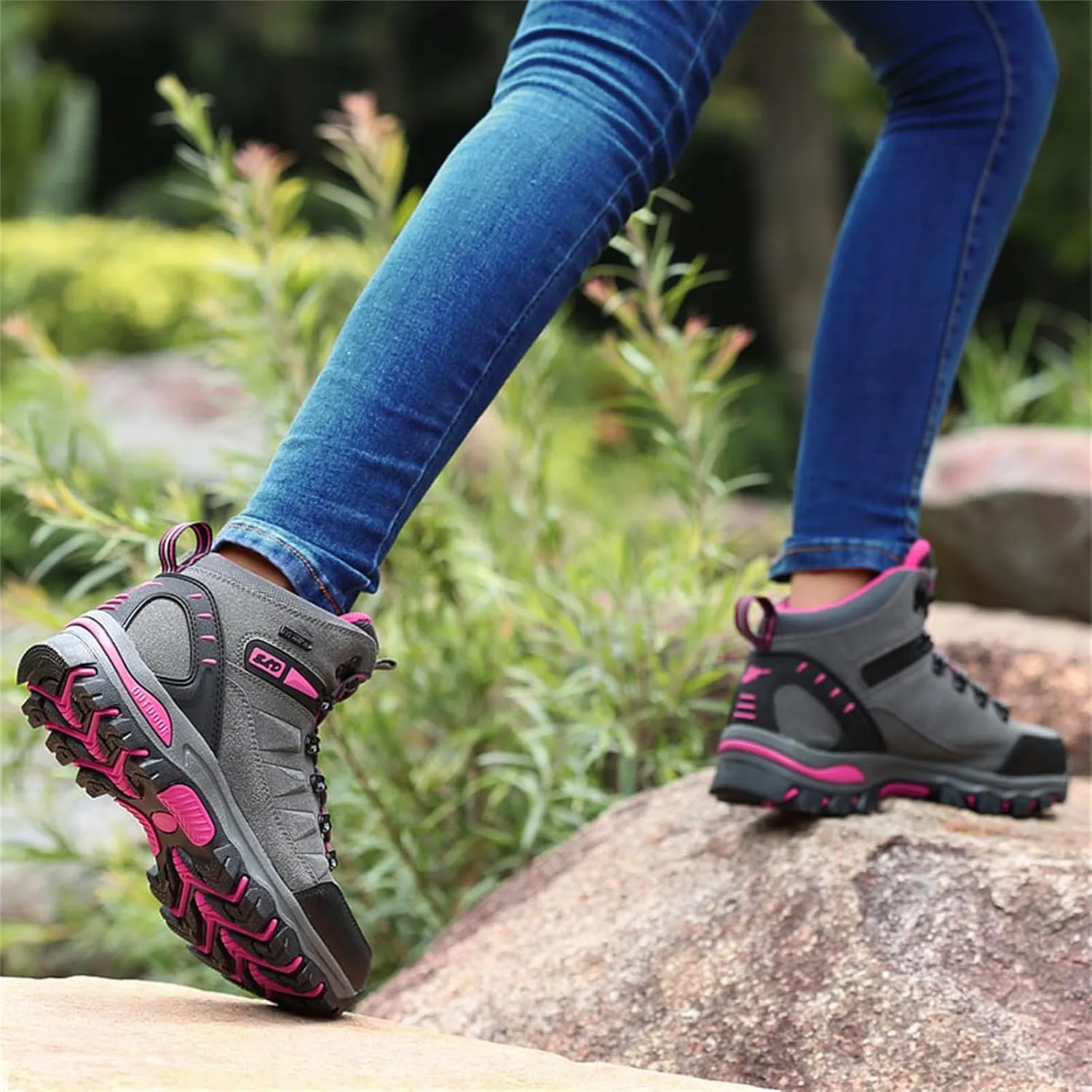 JiuQing Women's Walking Boots Waterproof Trekking & Hiking Shoes for Backpacking Camping Trails Outdoor Walking