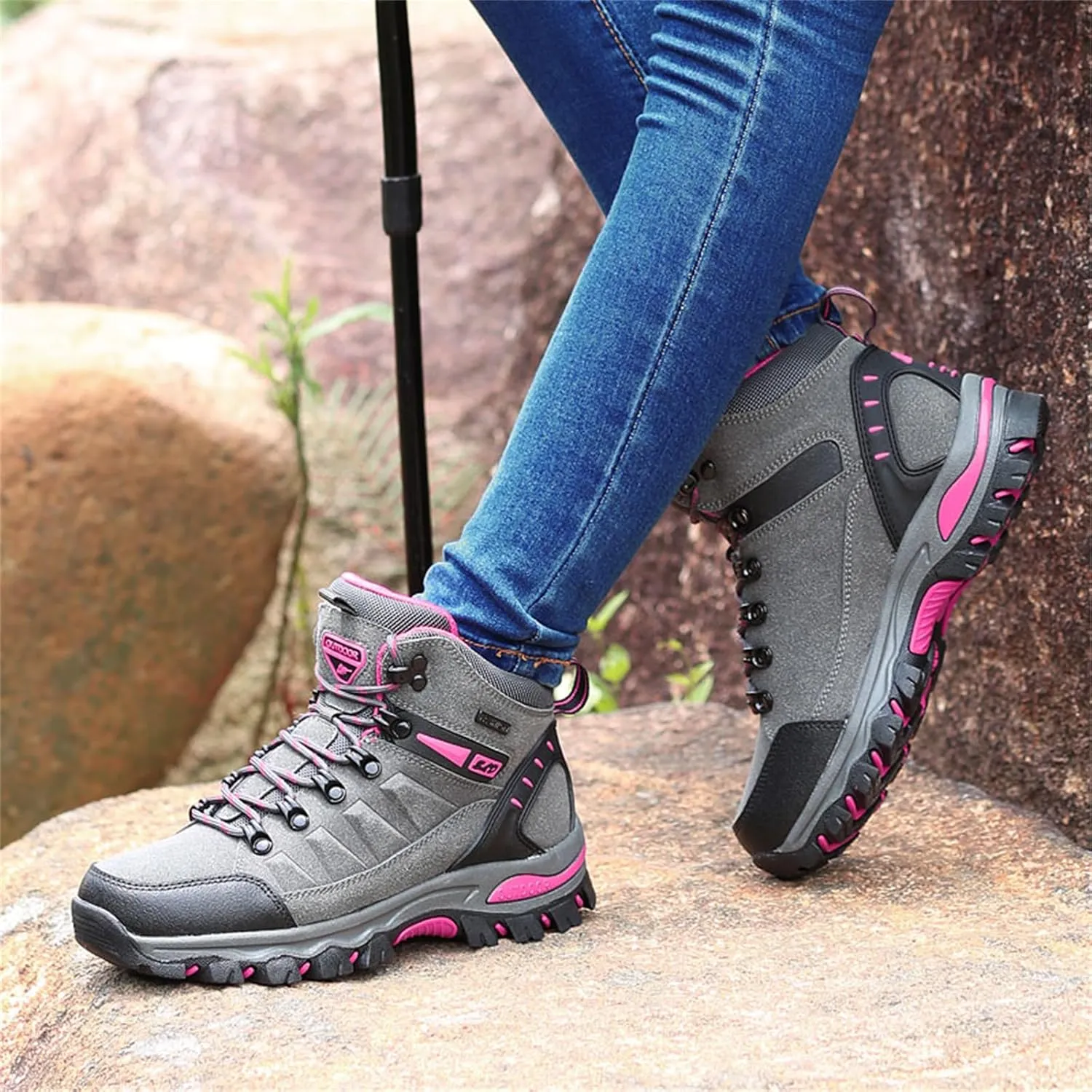 JiuQing Women's Walking Boots Waterproof Trekking & Hiking Shoes for Backpacking Camping Trails Outdoor Walking