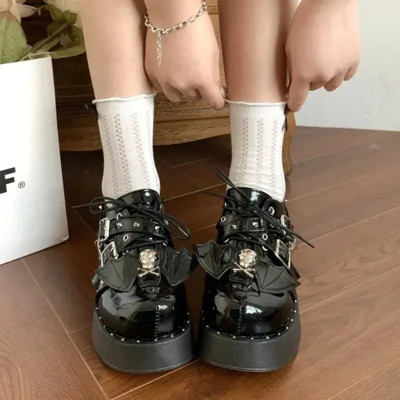 Joskaa Gothic Chunky Platform Wedges Denim Women Mary Janes Shoes 2024 New Y2k Sweet Cute Fashion Women Shoes Pumps Loafers Comfy Shoes