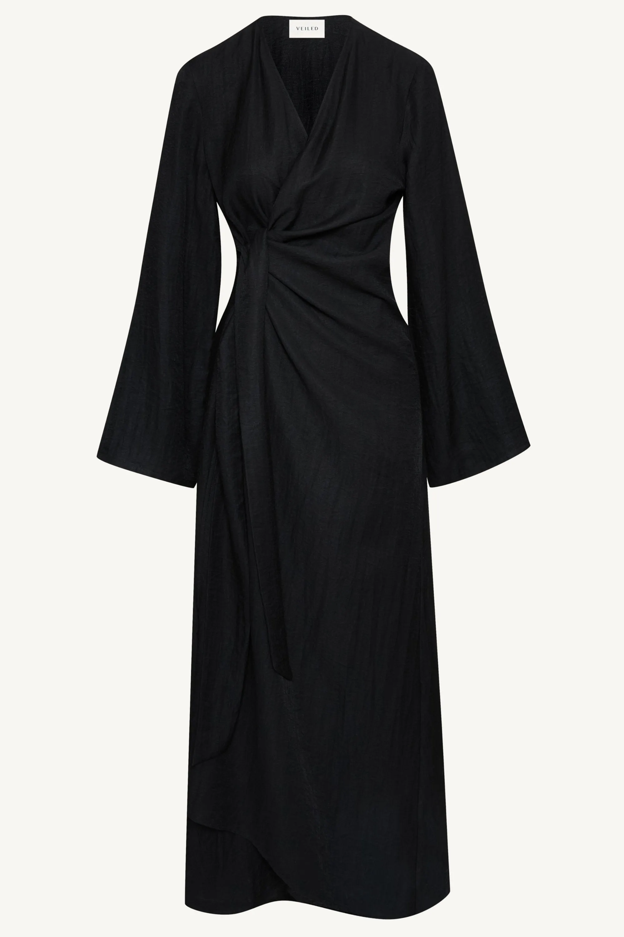 Linen Blend Side Tie Abaya - Black