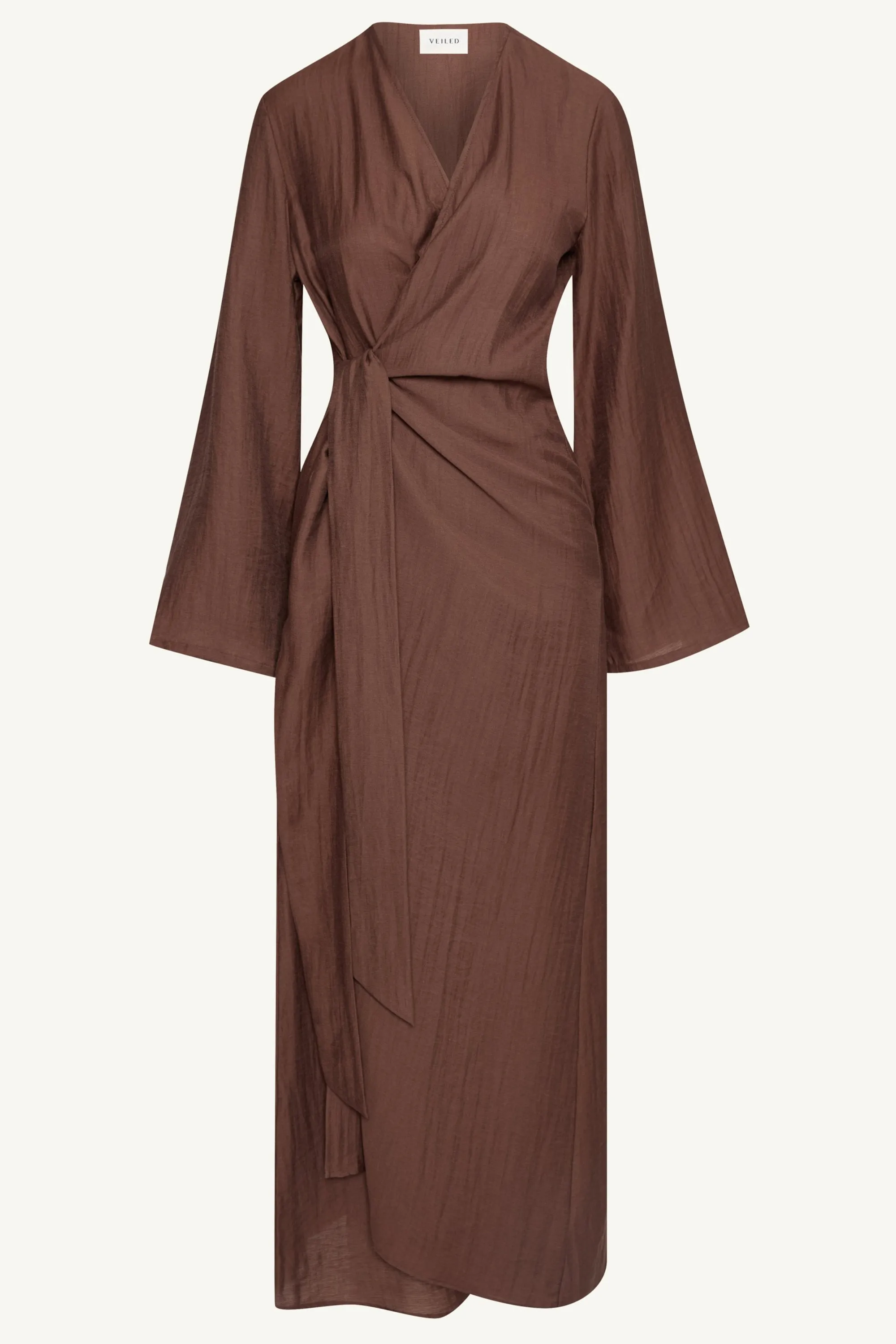 Linen Blend Side Tie Abaya - Chocolate Brown