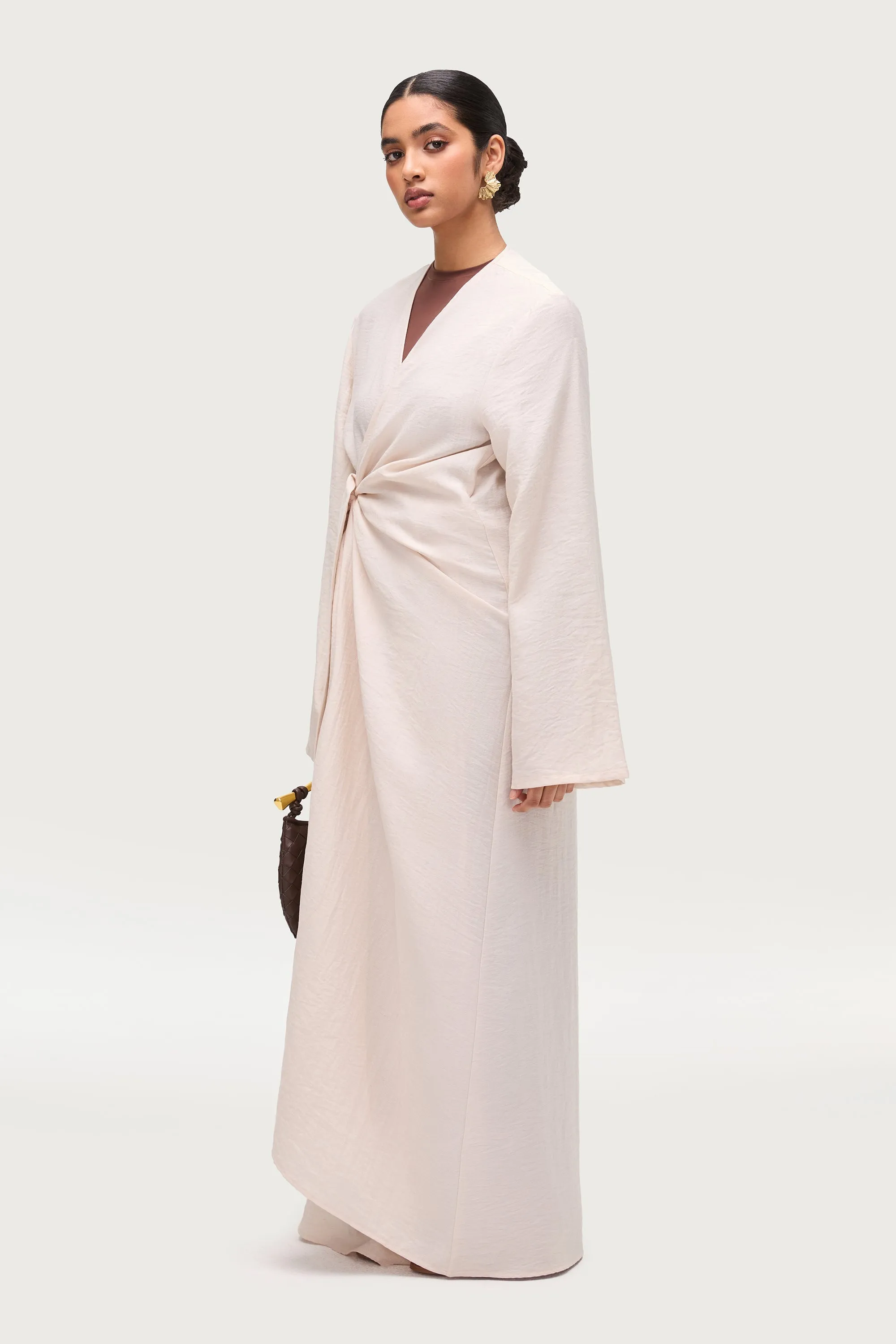 Linen Blend Side Tie Abaya - Sand Dune