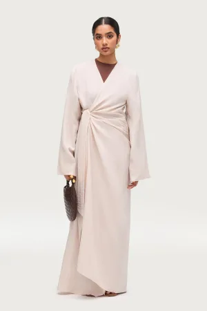 Linen Blend Side Tie Abaya - Sand Dune