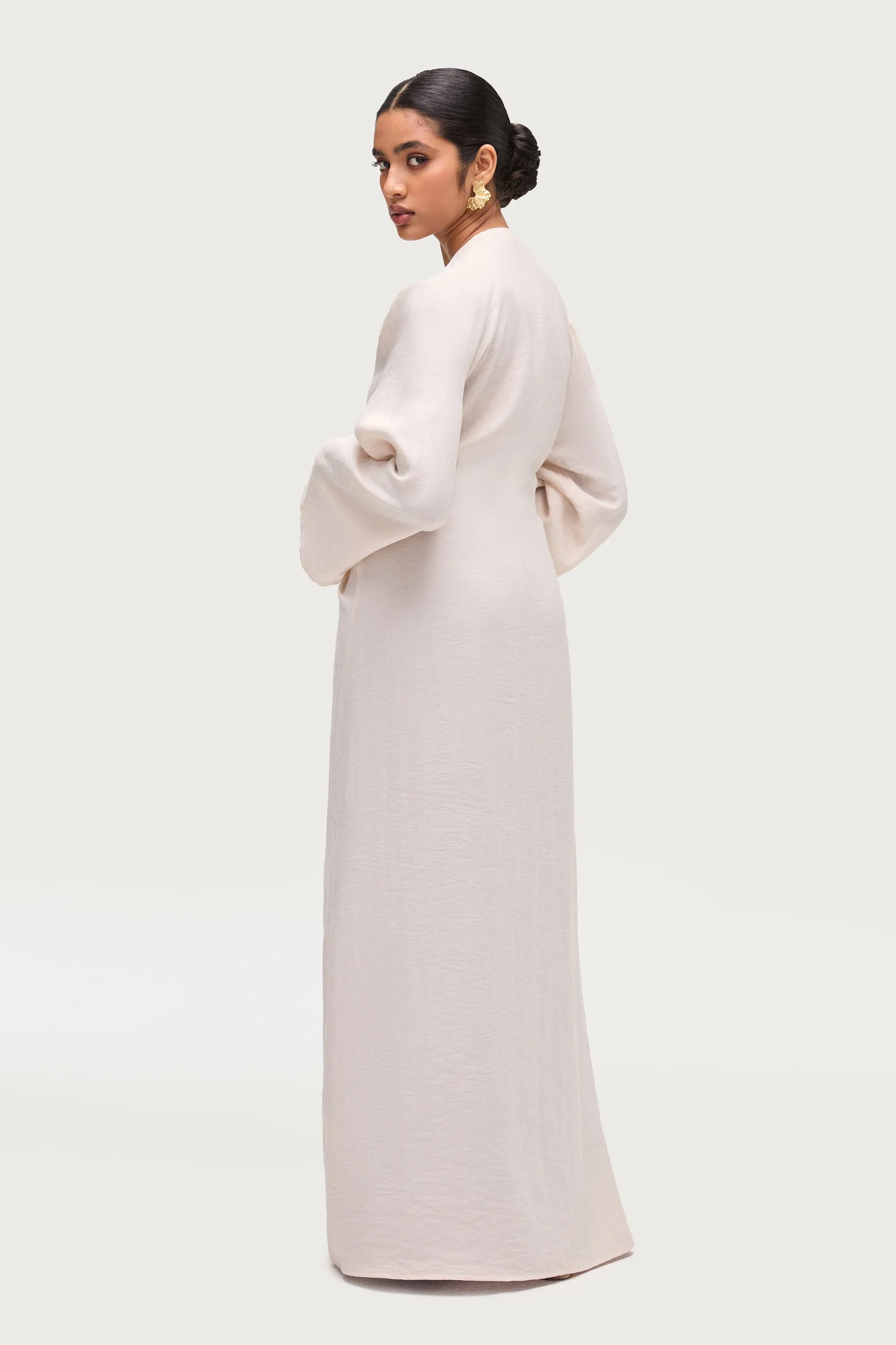 Linen Blend Side Tie Abaya - Sand Dune