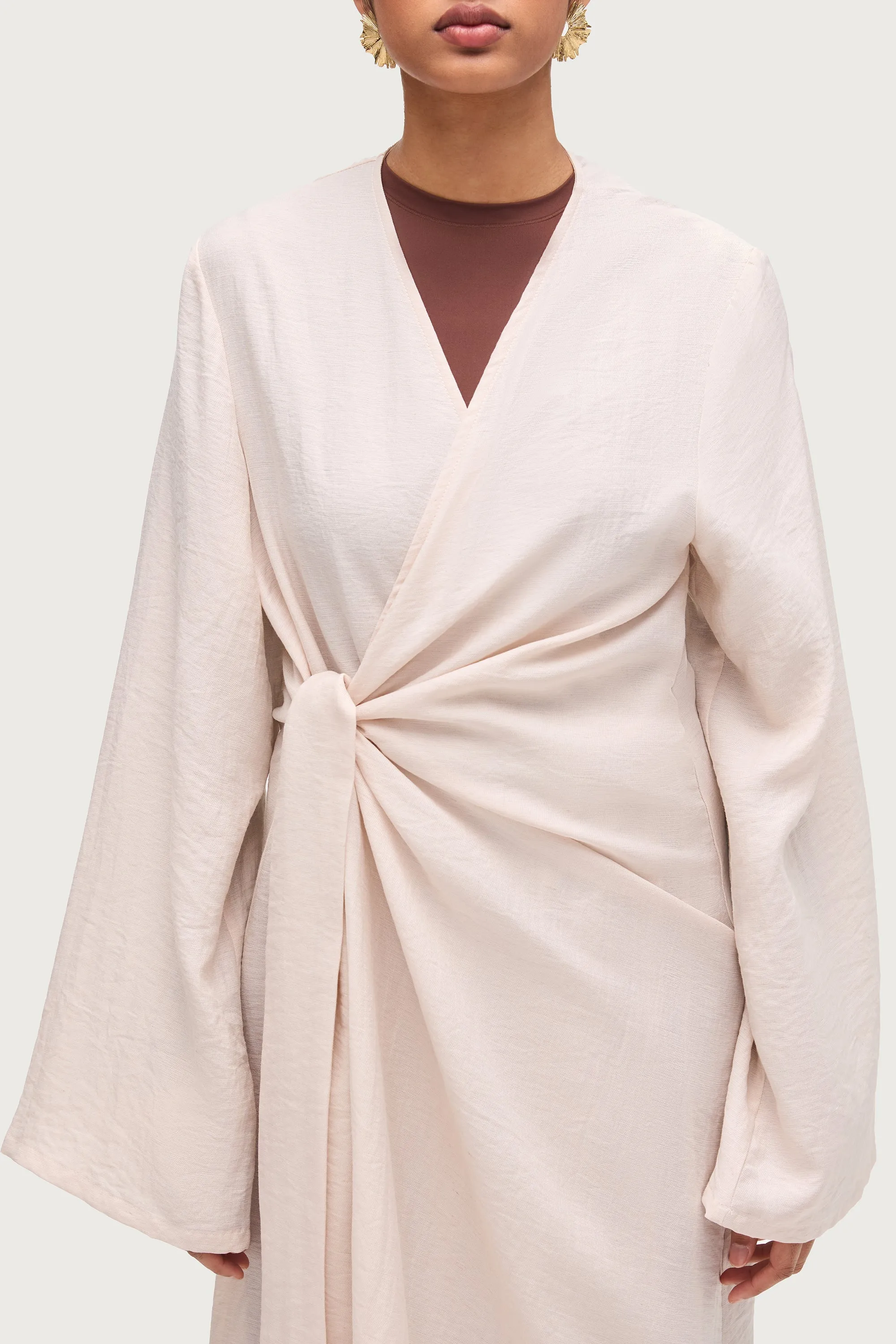 Linen Blend Side Tie Abaya - Sand Dune