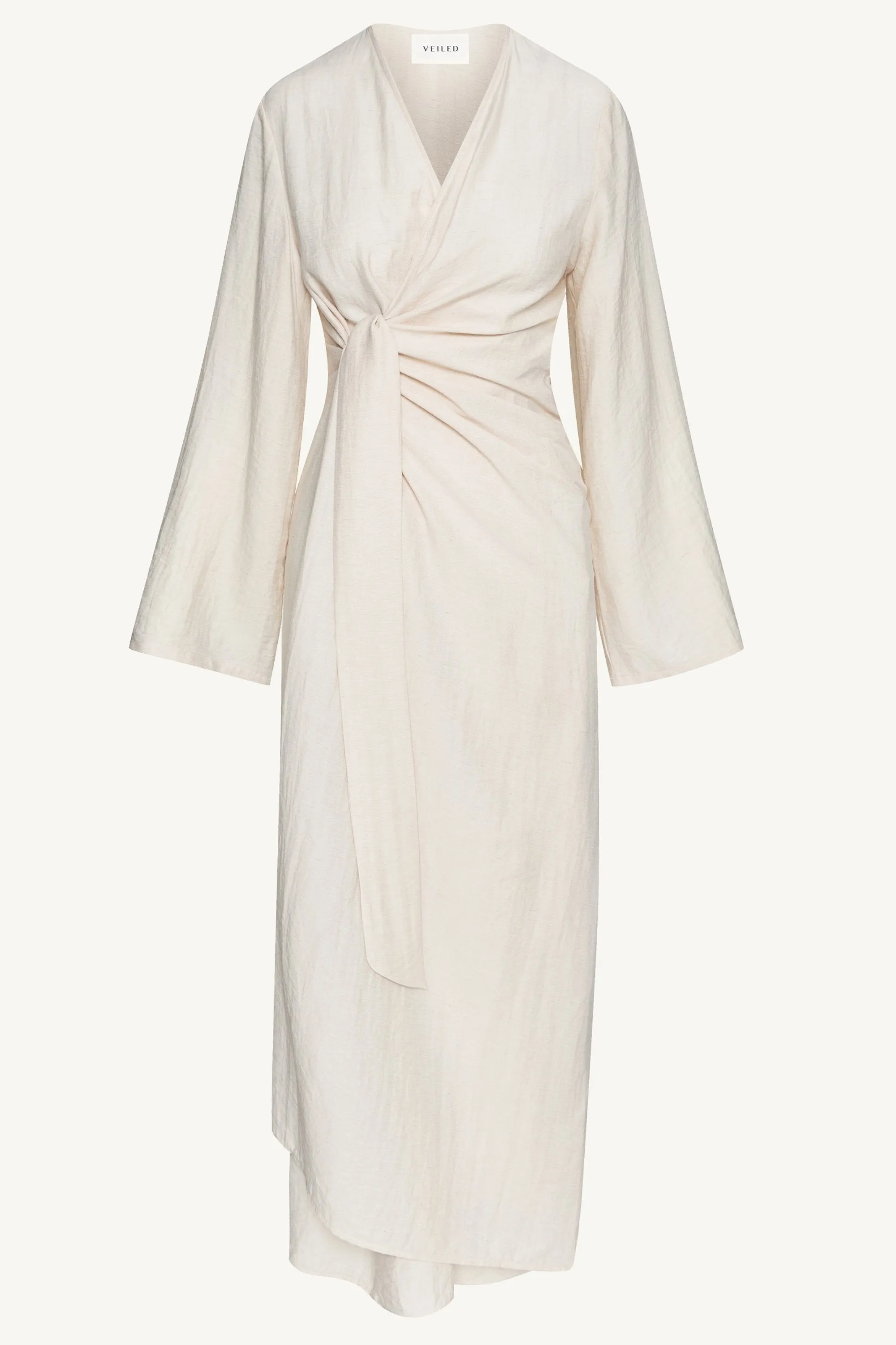 Linen Blend Side Tie Abaya - Sand Dune