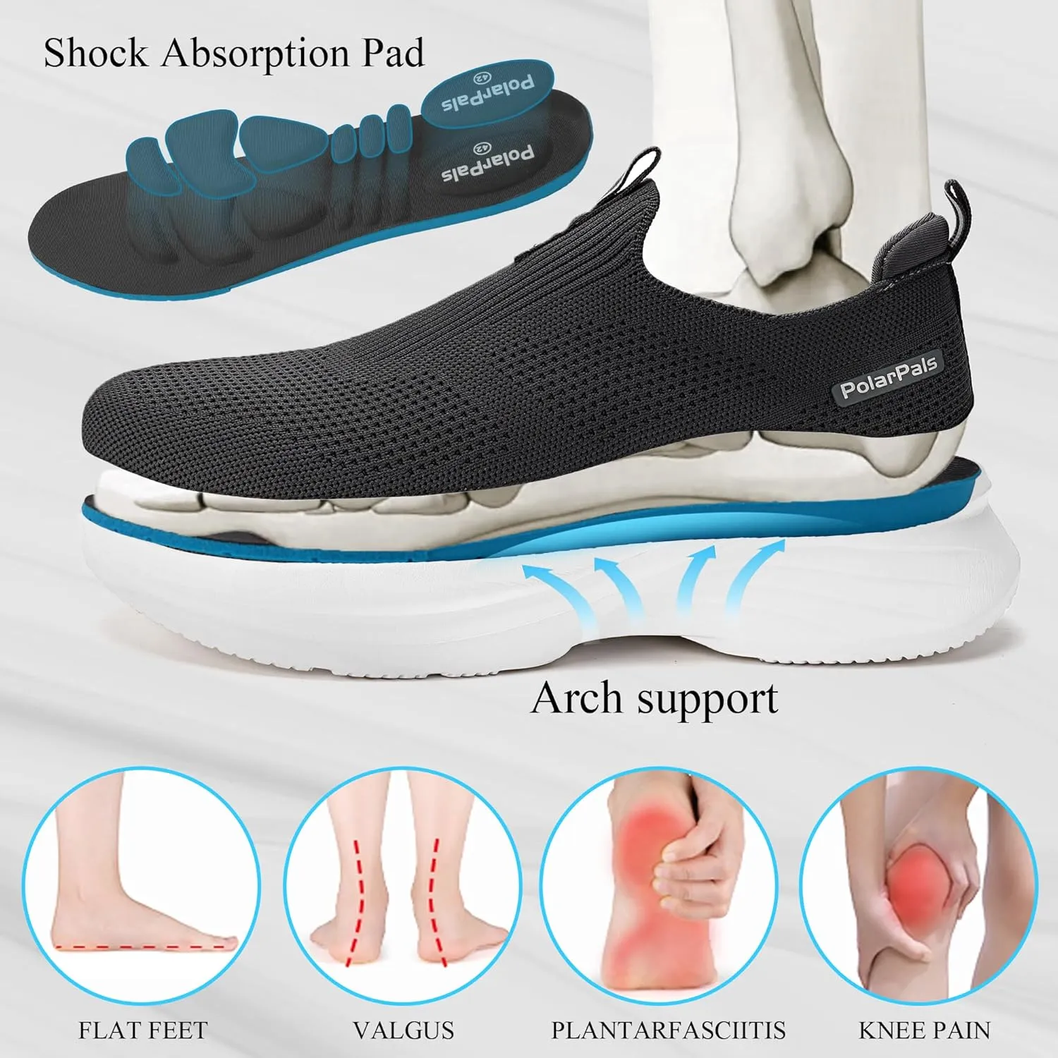 Mens Walking Shoes Slip On Tennis Shoe Athletic Gym Workout Shoes Comfortable Lightweight Cross Training Fashion Sneakers