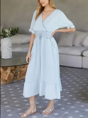 Milio Milano Italian Light Blue Smocked Ruffle Dress (68033)
