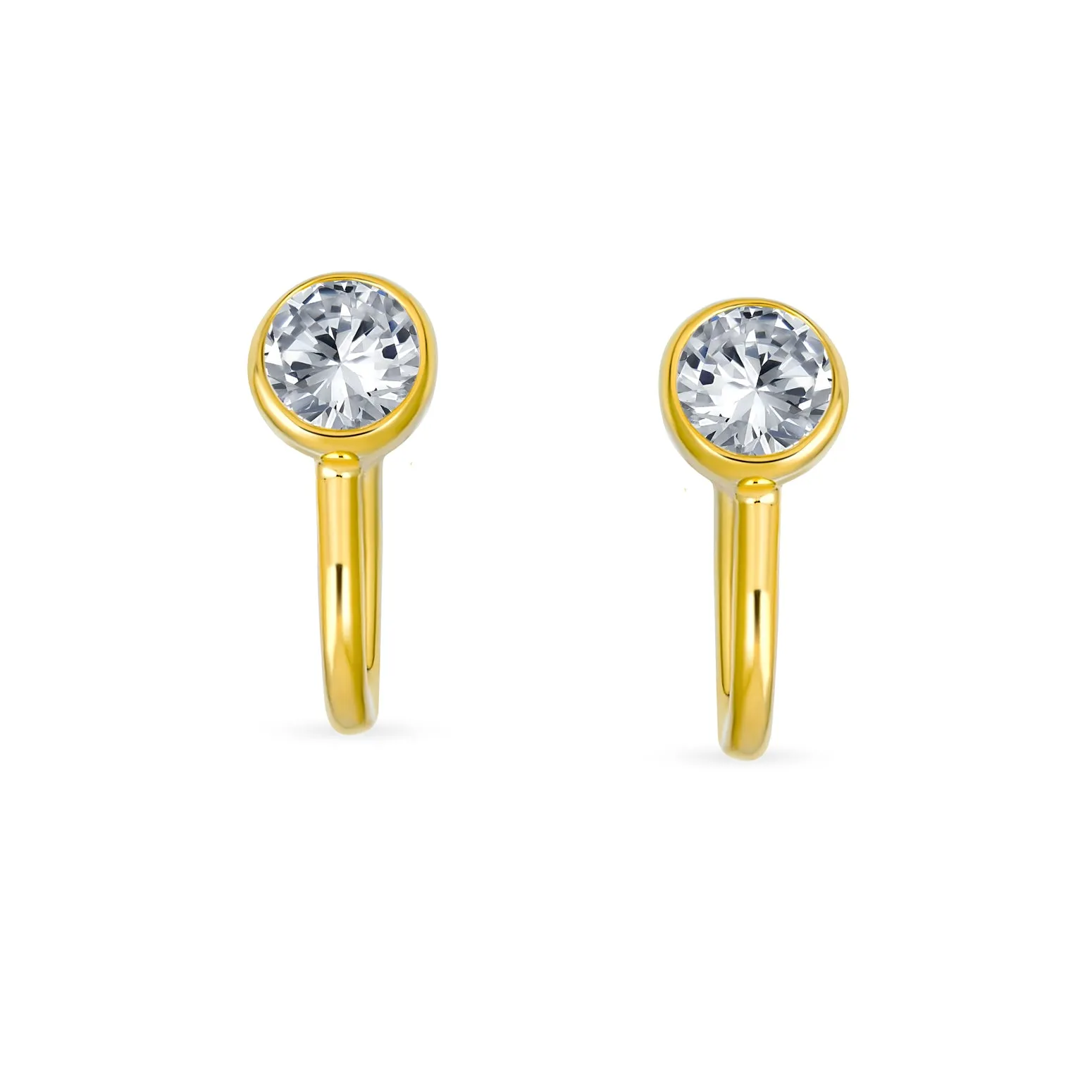 Minimalist Geometric Clip-On Earrings with CZ Solitaire 14K Gold Plated 5MM