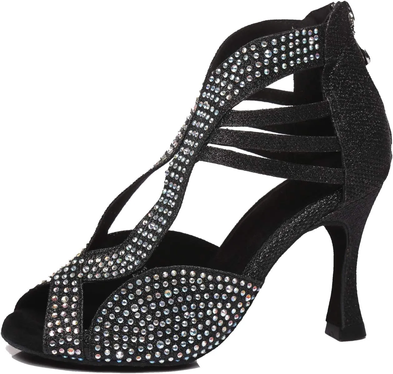 Minishion Women's Latin Salsa Crystals Studded Glitter Zip Dancing Shoes Wedding Ankle Sandals L417