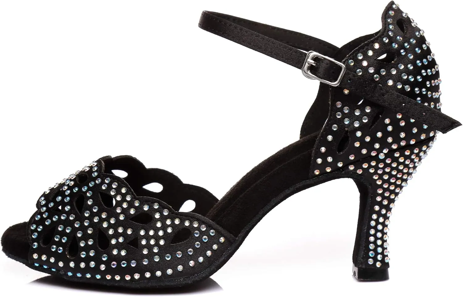 Minishion Women's Latin Salsa Cut-Out Crystal Satin Ballroom Dance Shoes Evening Sandals