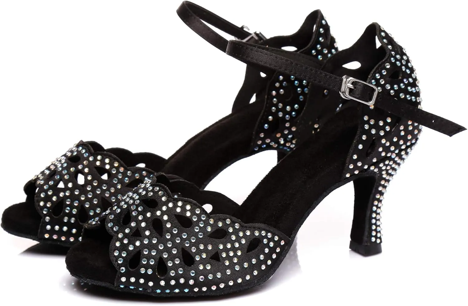 Minishion Women's Latin Salsa Cut-Out Crystal Satin Ballroom Dance Shoes Evening Sandals
