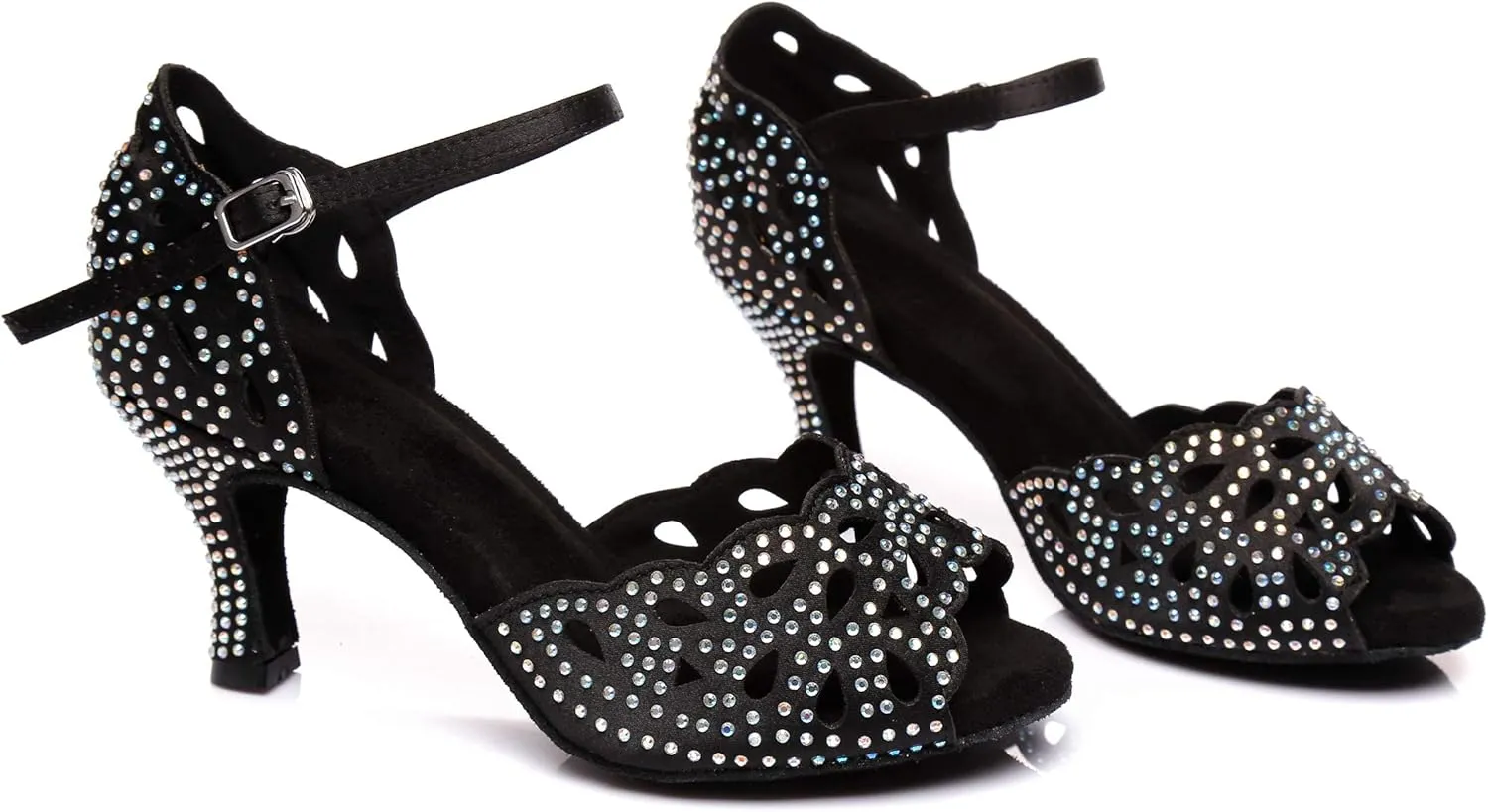 Minishion Women's Latin Salsa Cut-Out Crystal Satin Ballroom Dance Shoes Evening Sandals