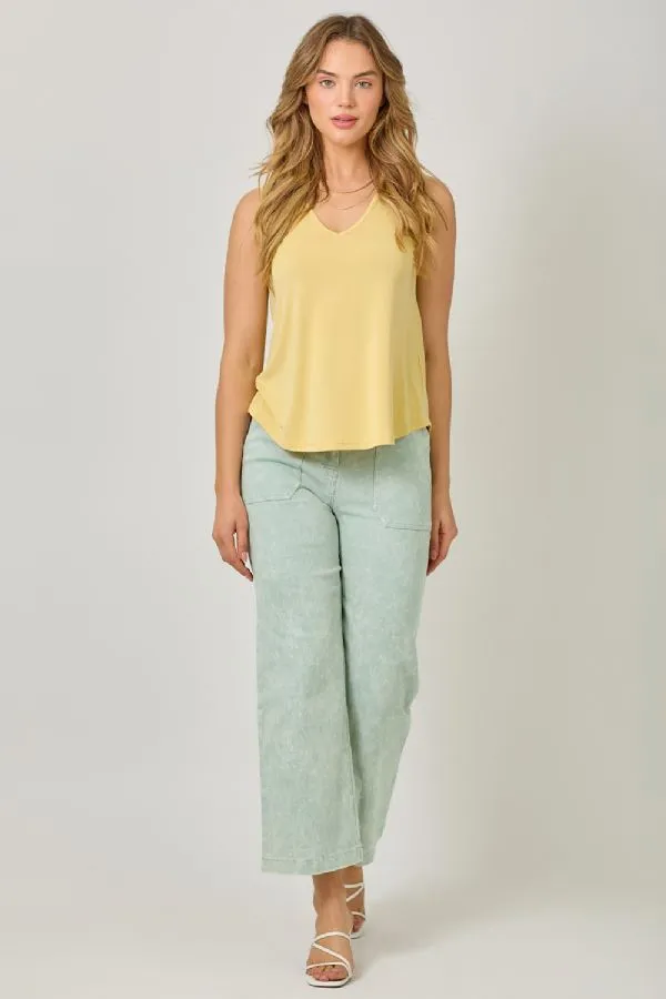 Mystree Muted Yellow Smocked Shoulder Tank