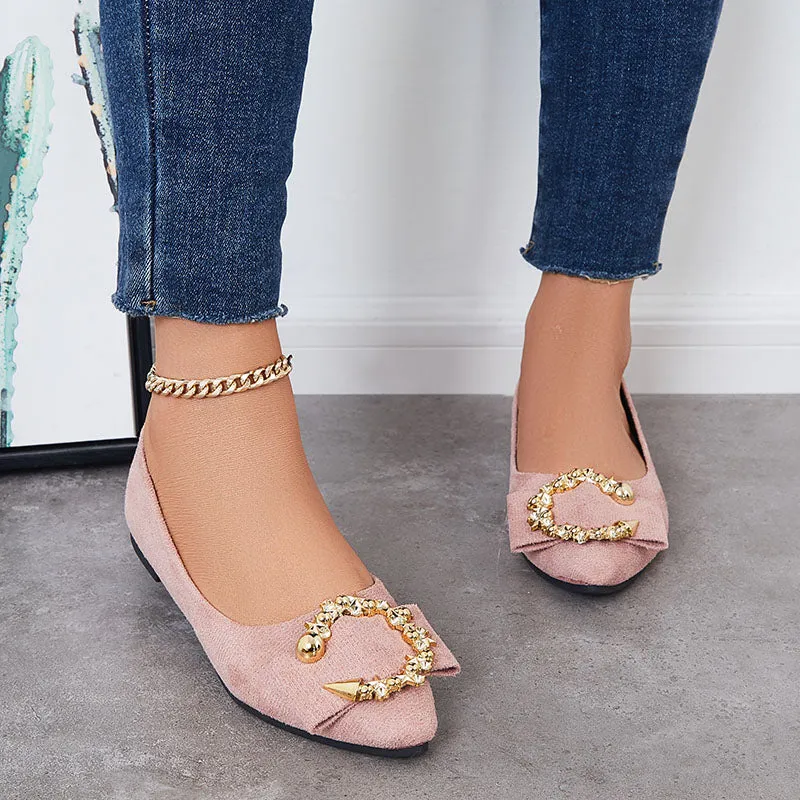 Rhinestone Pointed Toe Ballet Flats Slip on Soft Sole Loafers