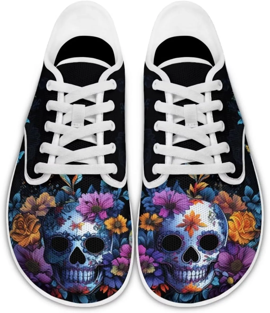 Rose Skull Design Barefoot Minimalist Shoes Womens Zero Drop Wide Width Fashion Sneaker