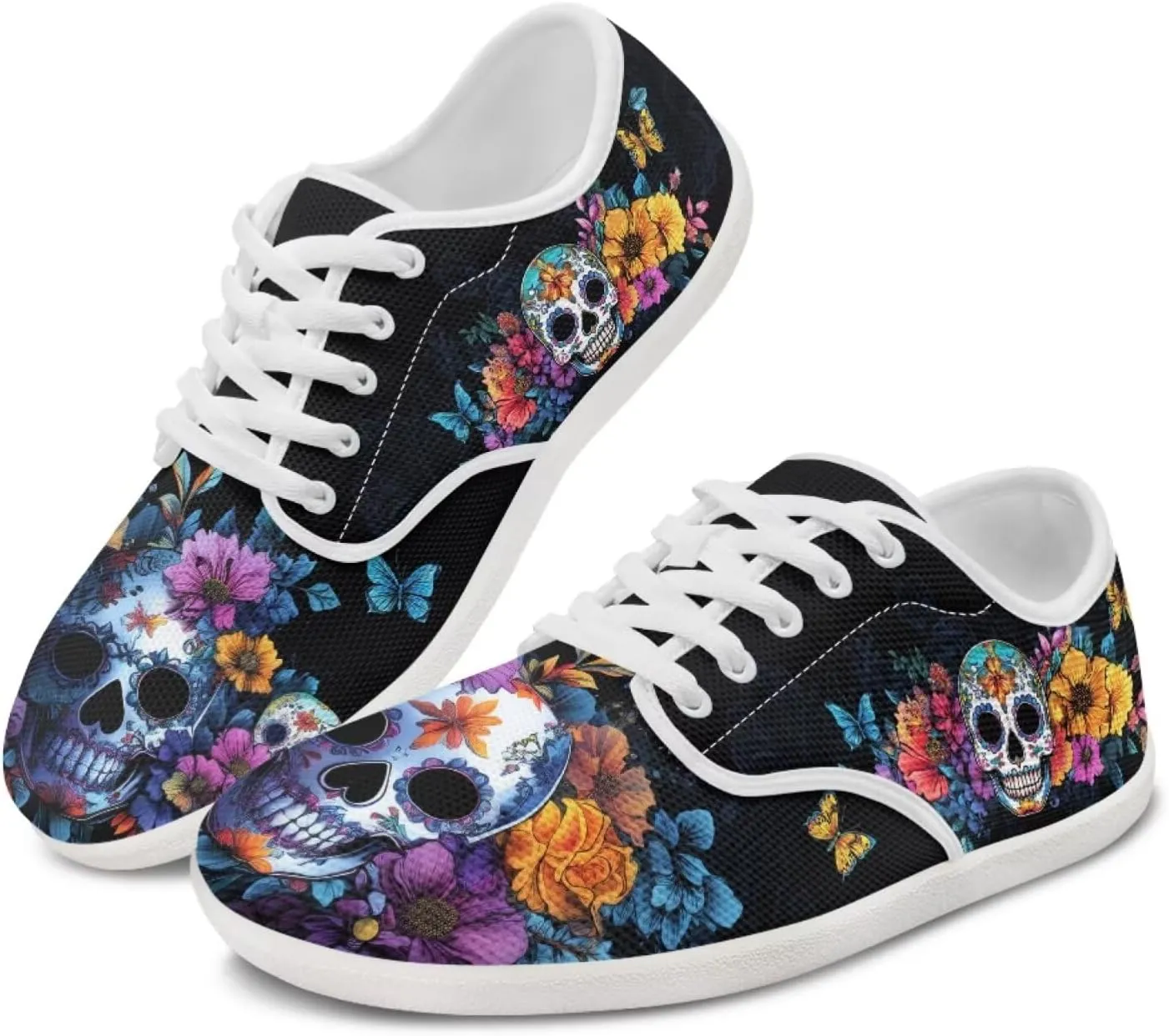 Rose Skull Design Barefoot Minimalist Shoes Womens Zero Drop Wide Width Fashion Sneaker