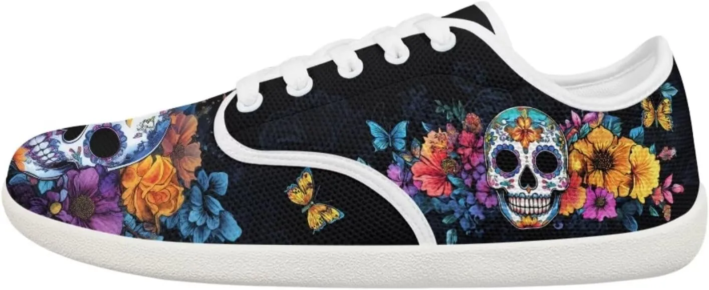 Rose Skull Design Barefoot Minimalist Shoes Womens Zero Drop Wide Width Fashion Sneaker