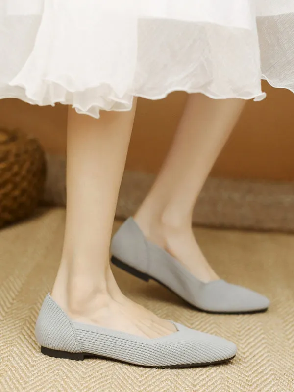 Solid Color Square-Toe Shoes Flats