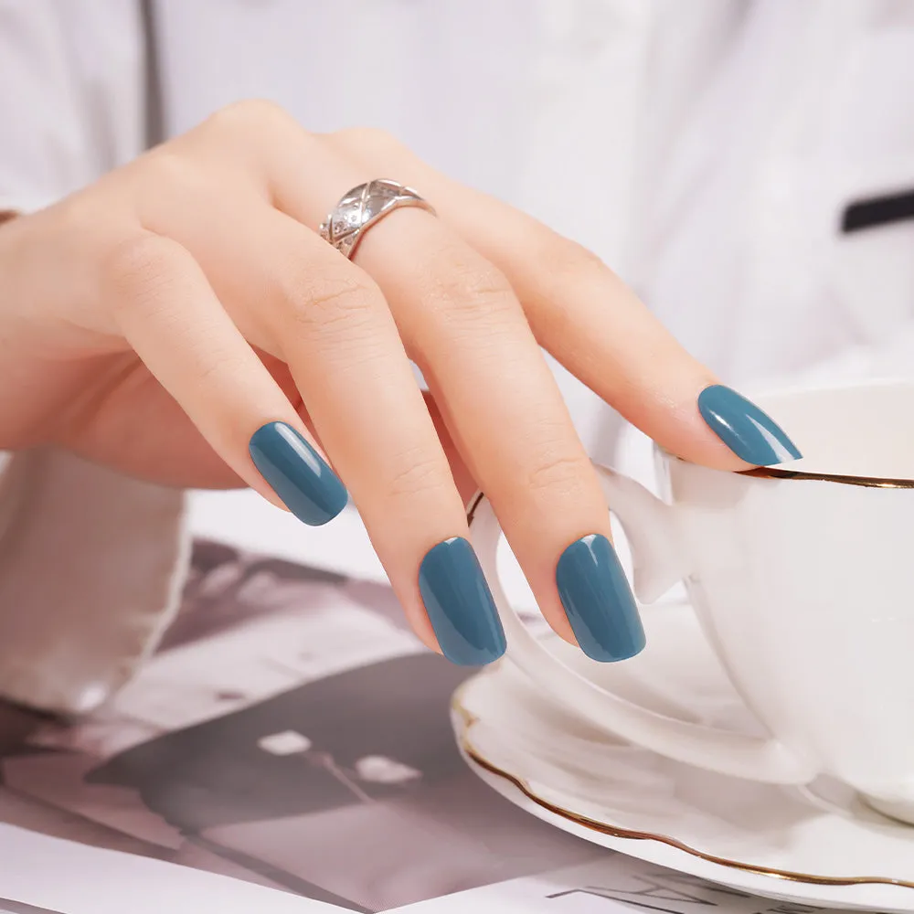 Sophisticated Teal Matte Semi Cured Gel Nail Strips | Indigo - 2392
