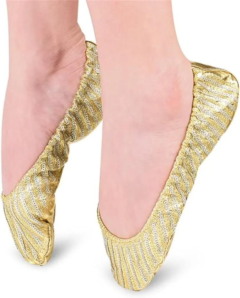 Split Sole Ballet Dance Shoes, Soft Leather Ballet Practice Shoes Belly Dance Training Shoes with Sequins, Girls Women Anti-Slip Ballet Slipper Jazz Gymnastic Pirouette Dance Shoes Yoga Flat Shoe