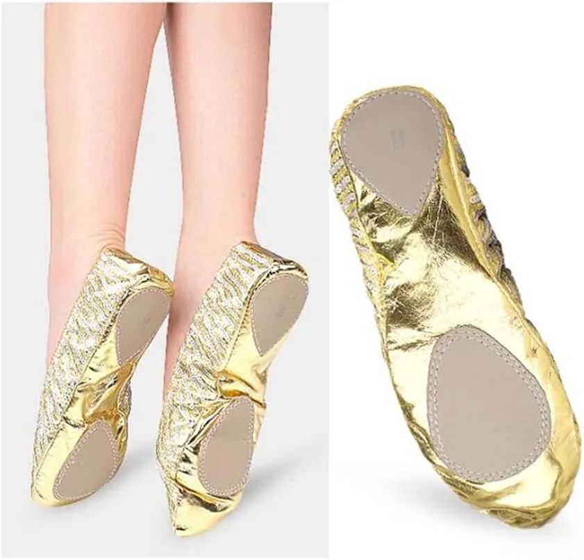 Split Sole Ballet Dance Shoes, Soft Leather Ballet Practice Shoes Belly Dance Training Shoes with Sequins, Girls Women Anti-Slip Ballet Slipper Jazz Gymnastic Pirouette Dance Shoes Yoga Flat Shoe