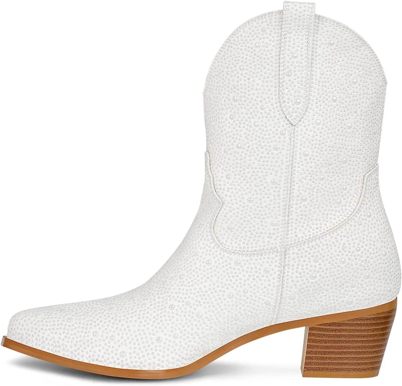 STALOV Short Cowgirl Boots for Women Embroidered Cowboy Ankle Boots,Pointed Toe Low Chunky Heel Pull On Western Stitched Boots