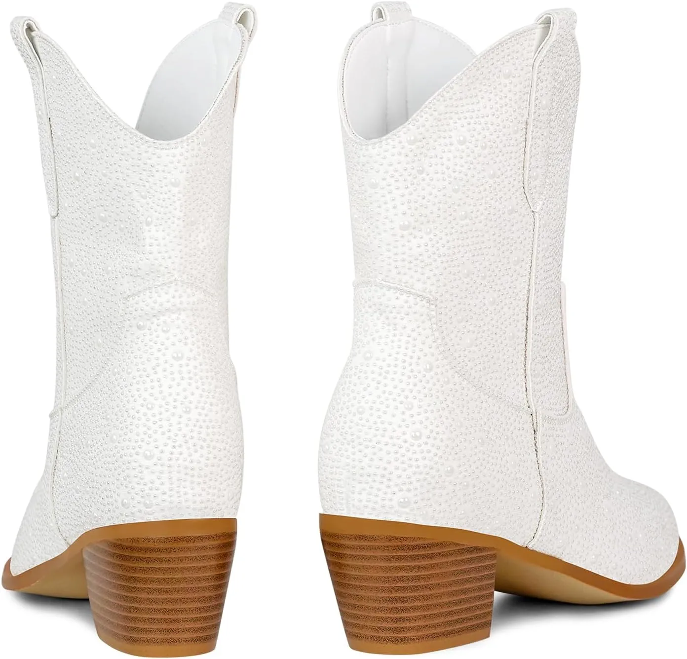 STALOV Short Cowgirl Boots for Women Embroidered Cowboy Ankle Boots,Pointed Toe Low Chunky Heel Pull On Western Stitched Boots