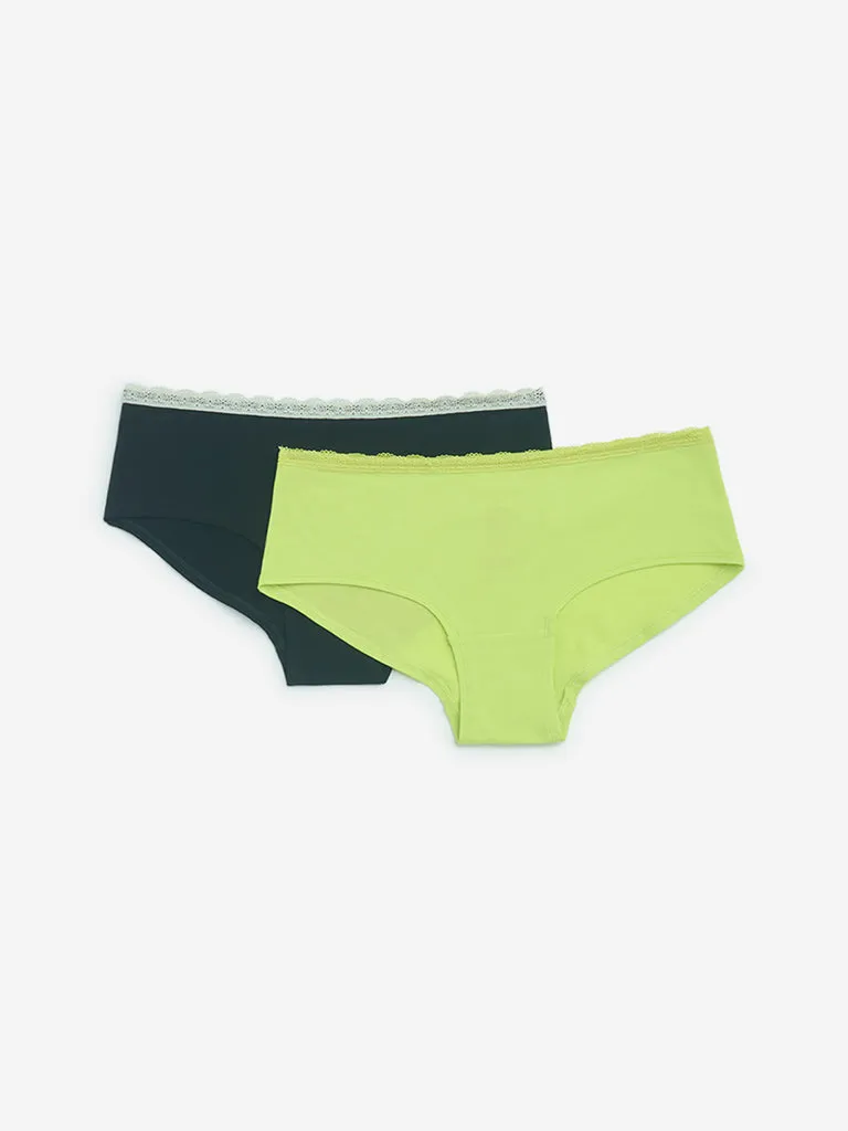 Superstar Lime Low-Rise Cotton-Blend Briefs - Pack of 2