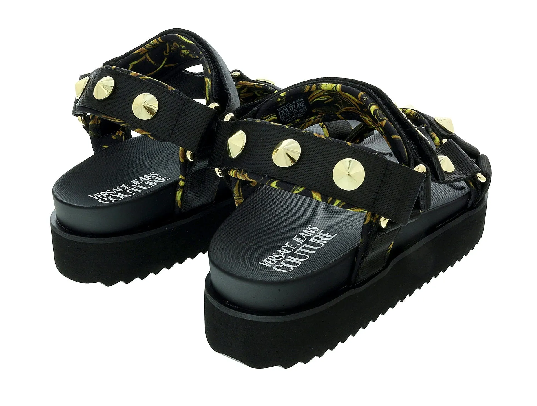 Versace Jeans Couture Black Baroque Trek Beach Sandals -