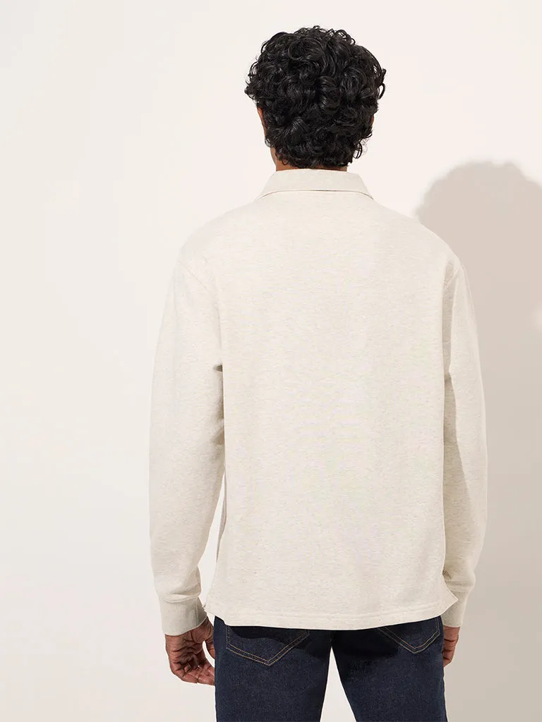 WES Casuals Beige Quarter Zip Cotton-Blend Sweatshirt