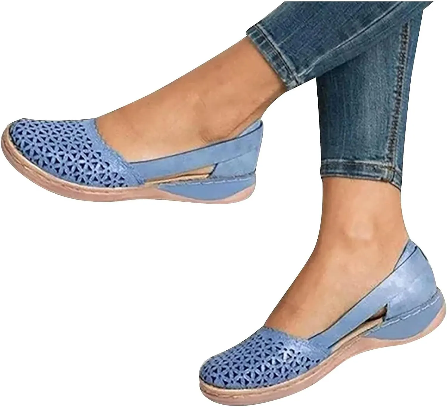 Wide Width Flats for Women Closed Toe Sandals Hollow Out Wedge Sandals Orthopedic Summer Mules Arch Support Comfort Cork Footbed Flat Sandal Breathable Comfortable Dressy Slip on Slippers