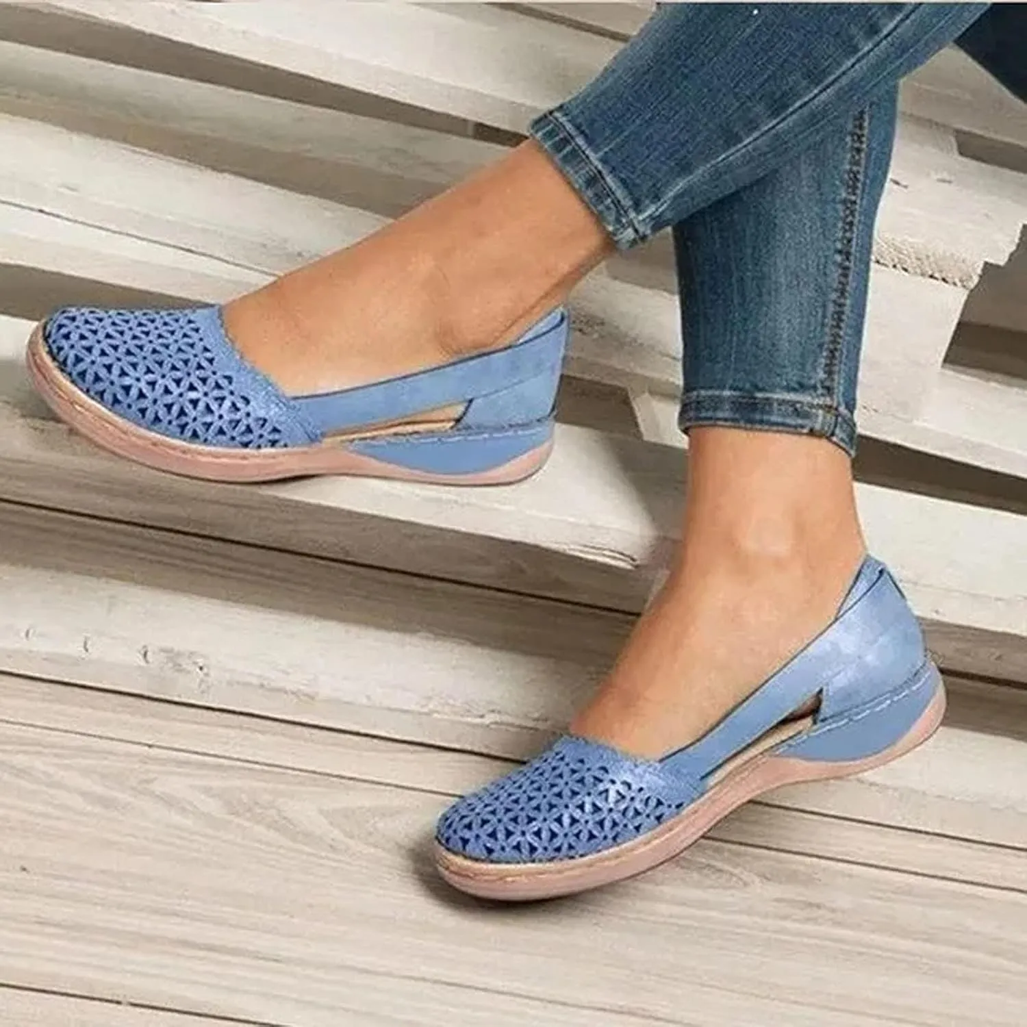 Wide Width Flats for Women Closed Toe Sandals Hollow Out Wedge Sandals Orthopedic Summer Mules Arch Support Comfort Cork Footbed Flat Sandal Breathable Comfortable Dressy Slip on Slippers