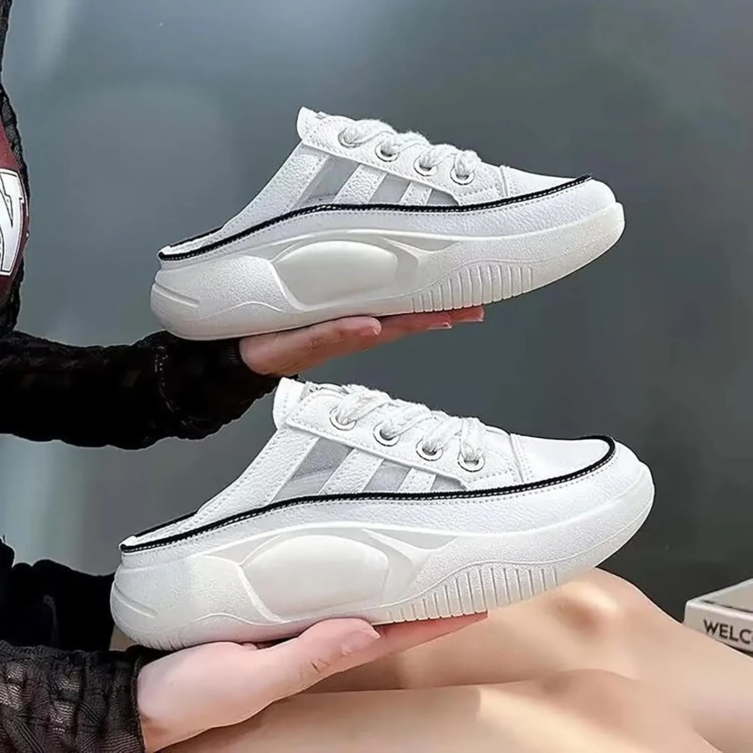 Women Cutout Platform Sneaker Sandals Breathable Mesh Sport Shoes Slip-On Platform MulesGarden Clogs Sandals