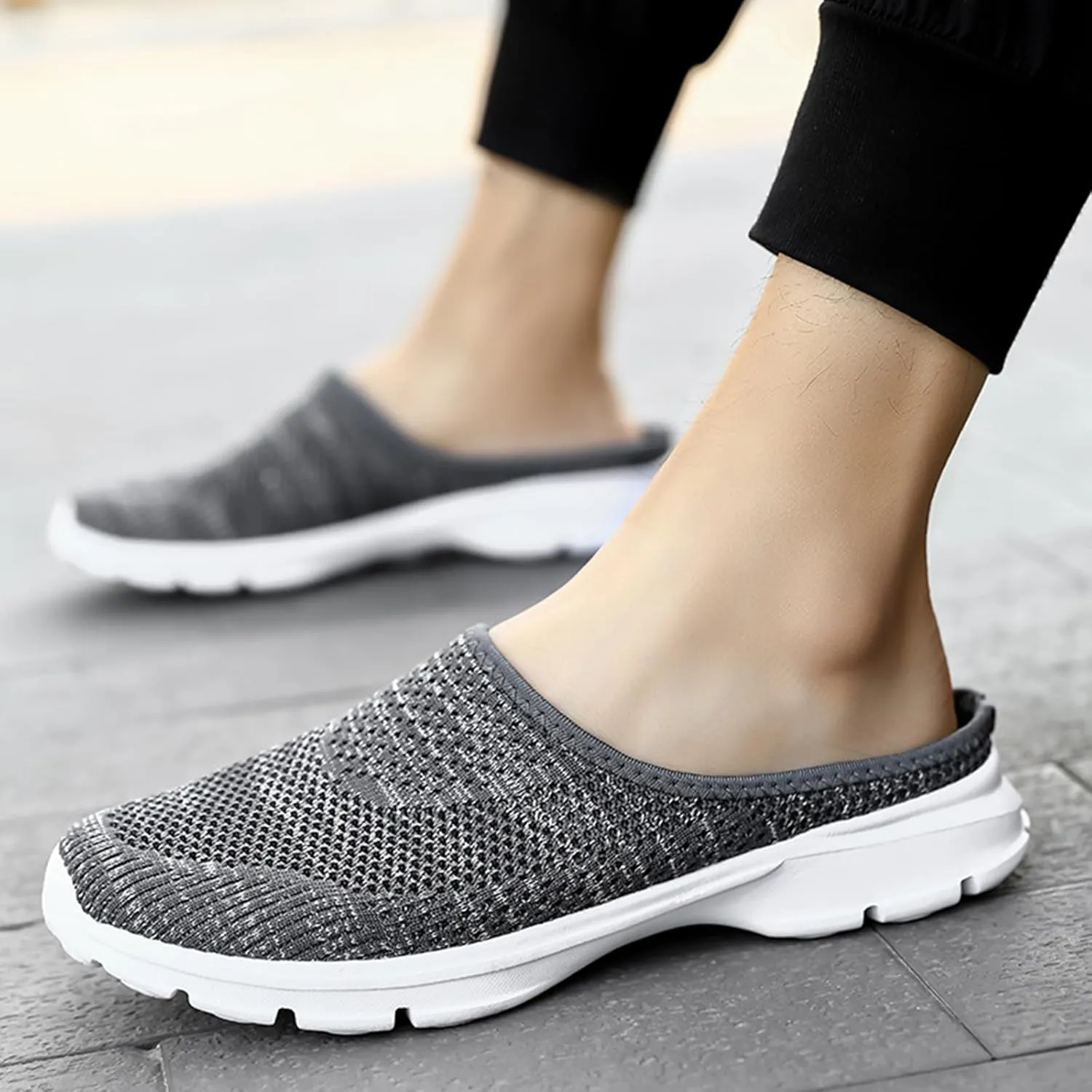 Womens Backless Walking Sneakers Summer Slip-on Mule Shoes Breathable Slippers Closed Toe Slides Comfort Walking Shoes
